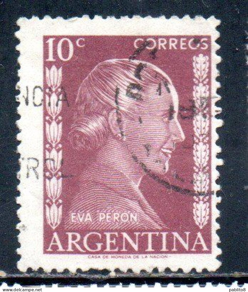 ARGENTINA 1952 EVA PERON 10c USED USADO OBLITERE' - Oblitérés