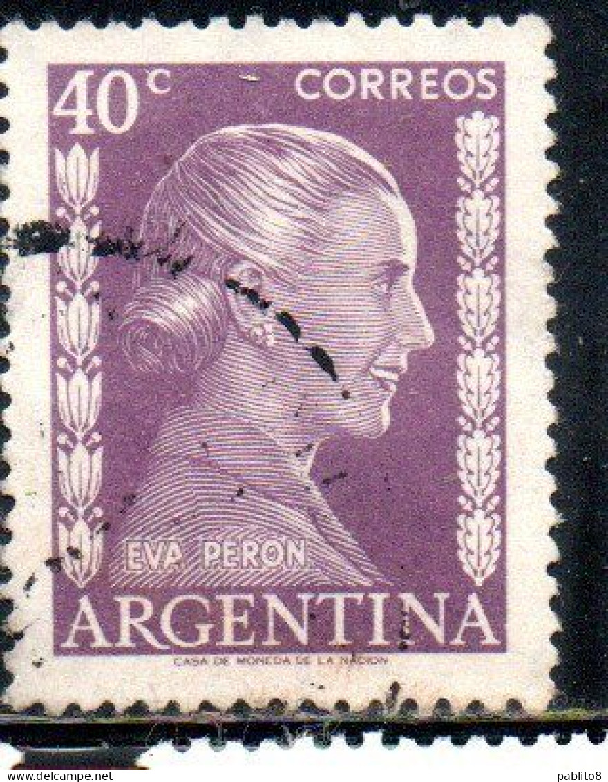 ARGENTINA 1952 EVA PERON 40c USED USADO OBLITERE' - Usados