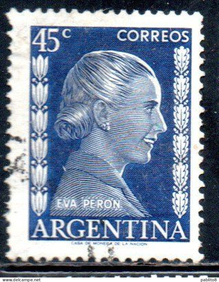 ARGENTINA 1952 EVA PERON 45c USED USADO OBLITERE' - Oblitérés