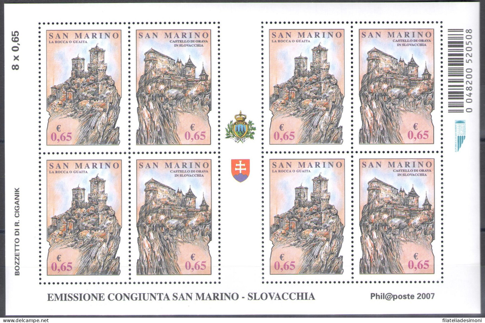 2007 San Marino, Rocche Di Libertà, BF 92 - MNH** - Blokken & Velletjes