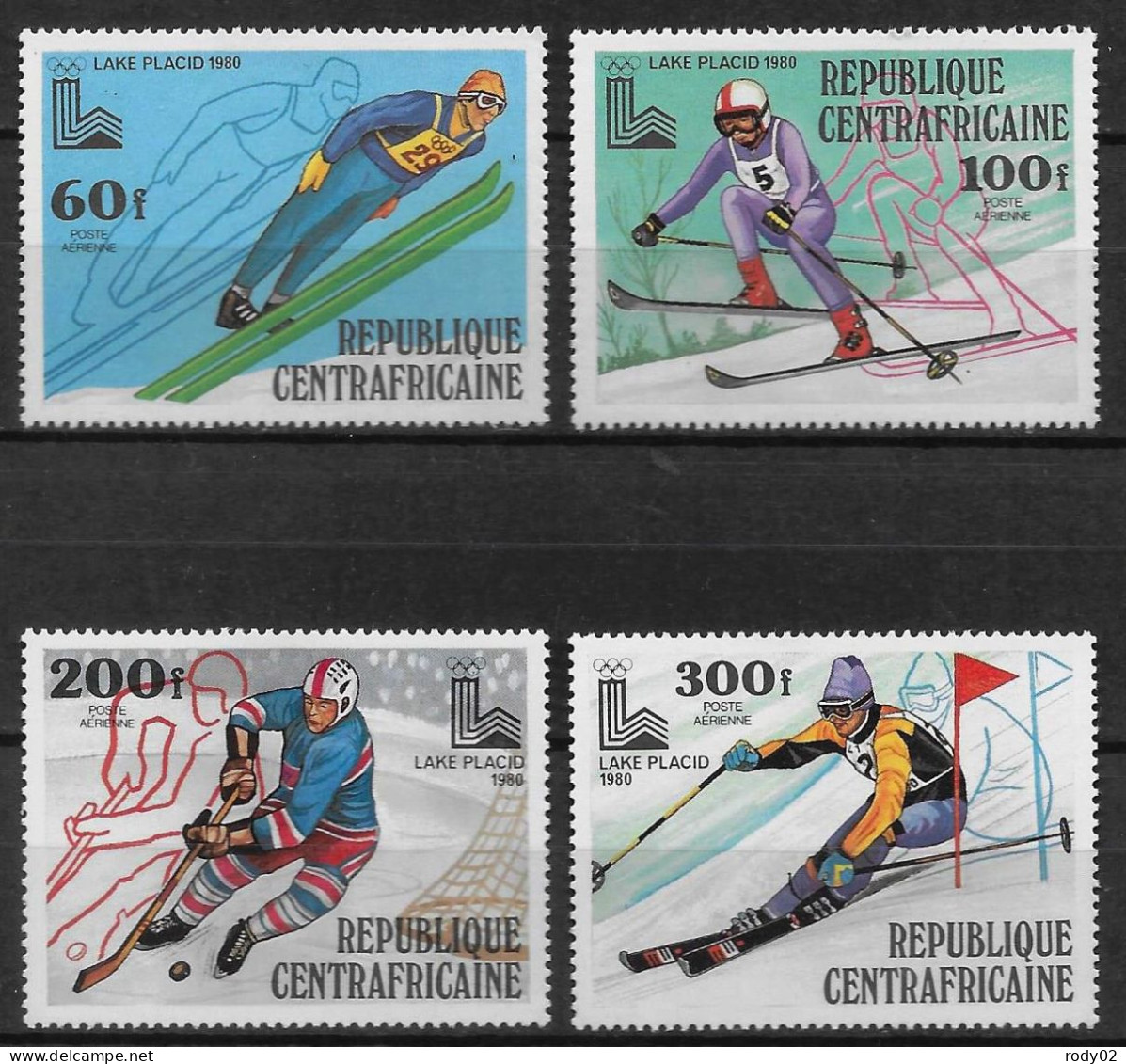 CENTRAFRIQUE - JEUX OLYMPIQUES D'HIVER A LAKE PLACID - PA 208 A 211 ET BF 37 - NEUF** MNH - Inverno1980: Lake Placid