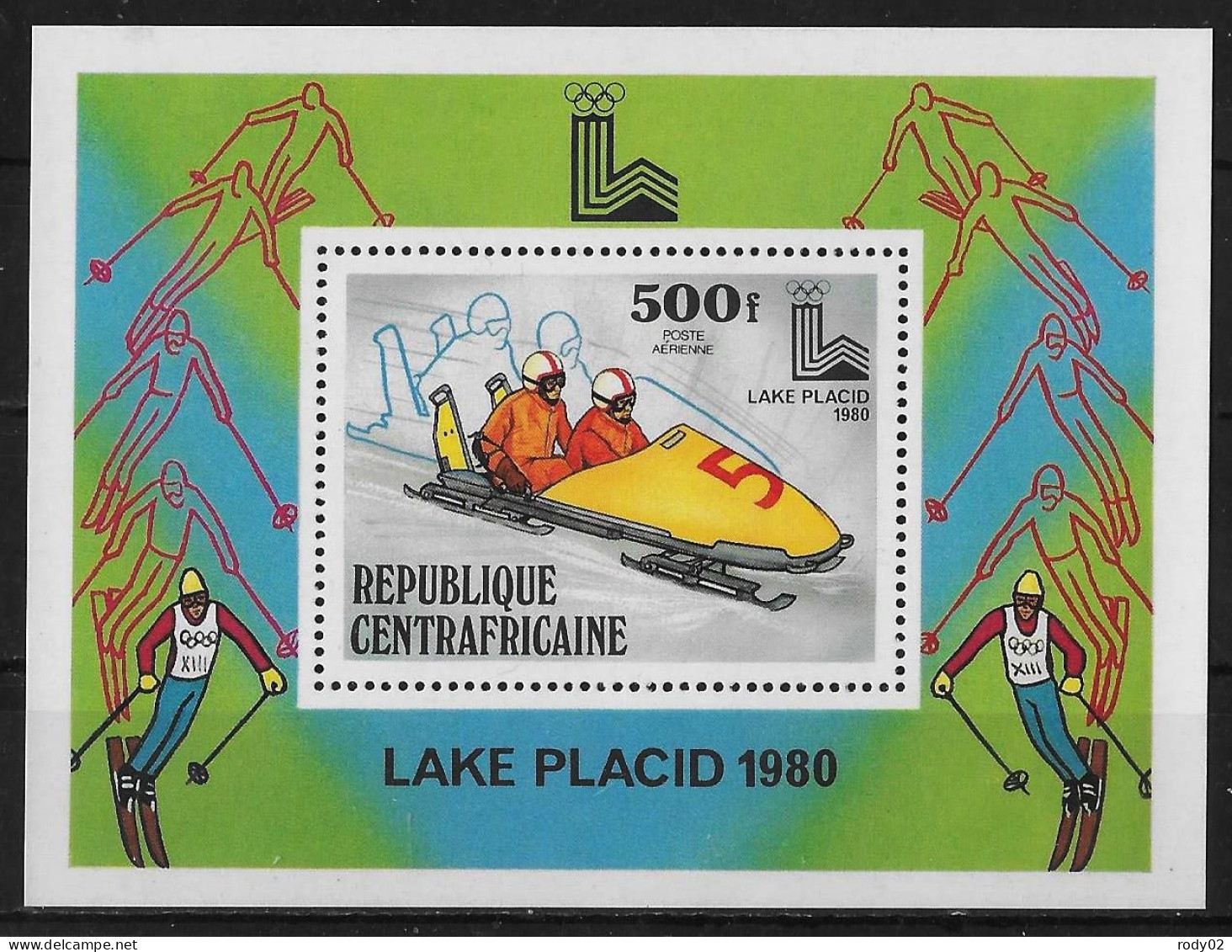 CENTRAFRIQUE - JEUX OLYMPIQUES D'HIVER A LAKE PLACID - PA 208 A 211 ET BF 37 - NEUF** MNH - Hiver 1980: Lake Placid