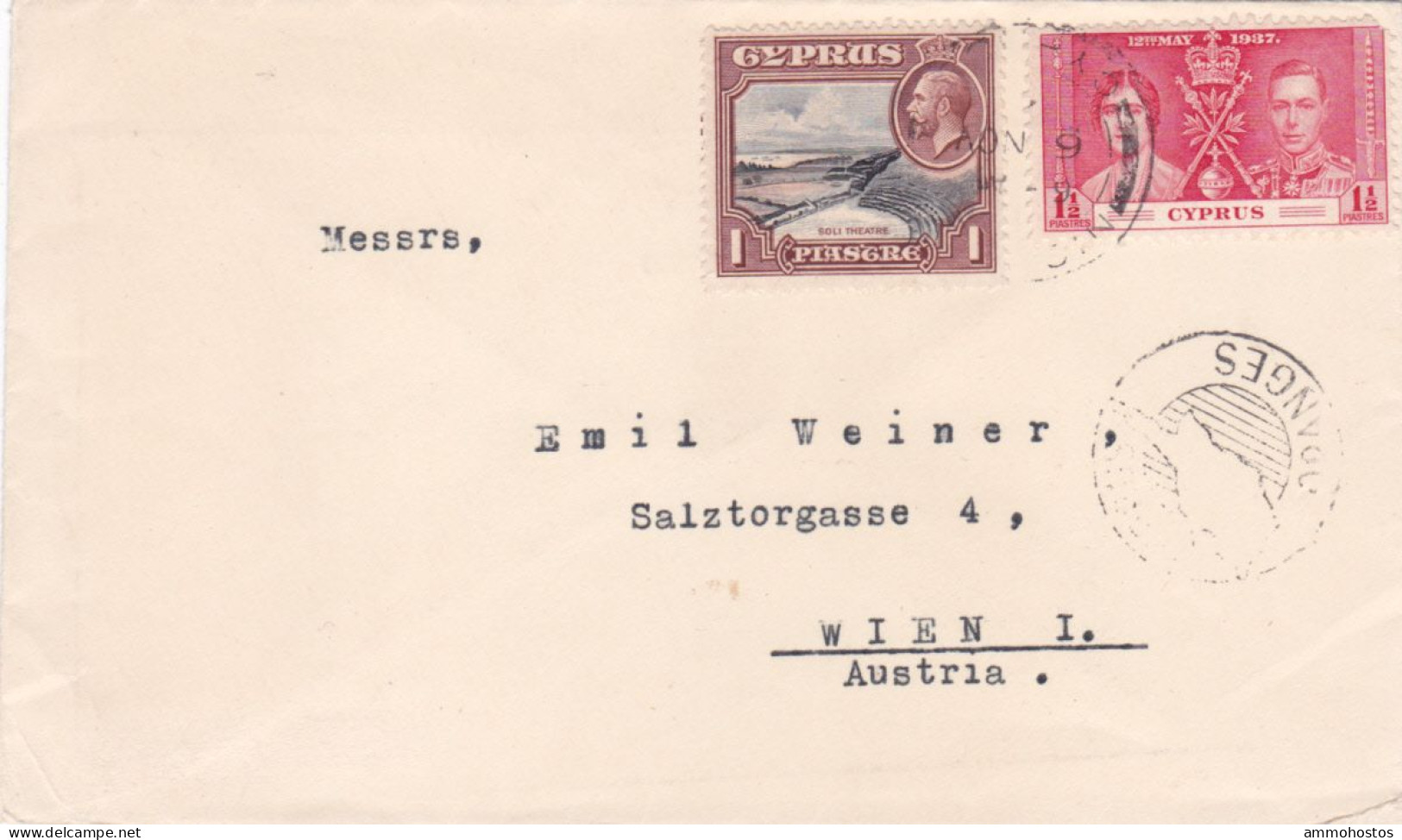 CYPRUS KGV KGVI COVER 1937 NICOSIA WIEN AUSTRIA CYPRUS ORANGES PROMOTIONAL POSTMARK - Cyprus (...-1960)