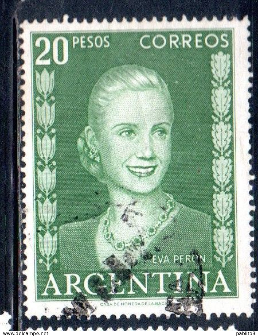 ARGENTINA 1952 1953 EVA PERON 20p USED USADO OBLITERE' - Usados