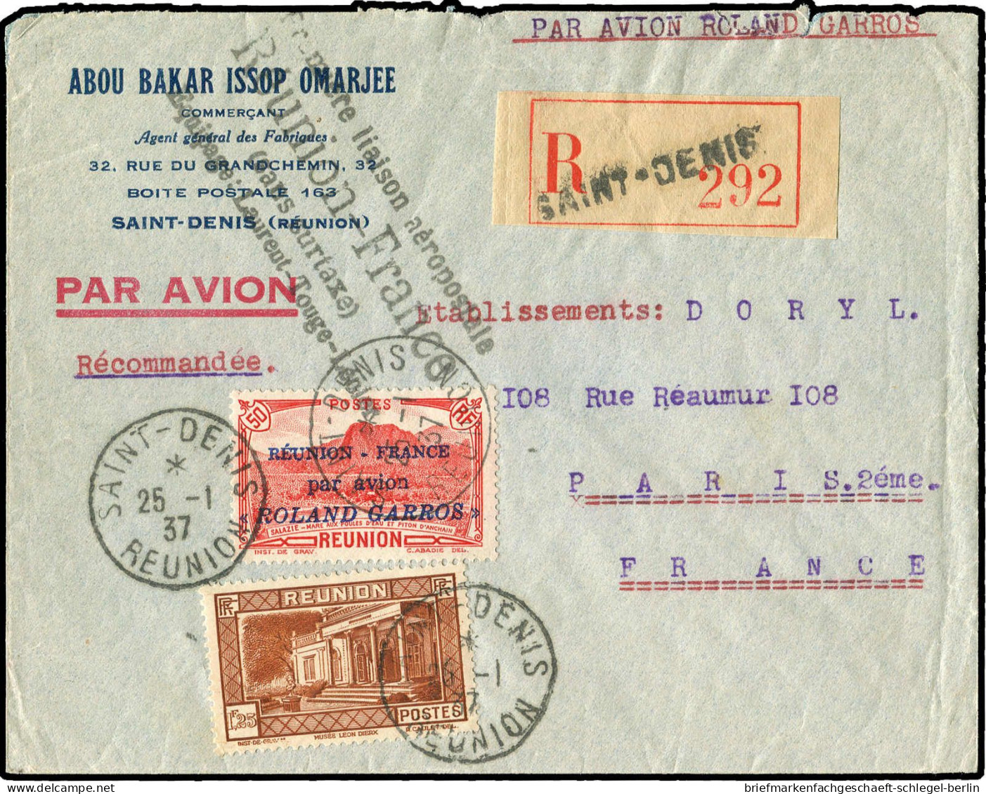 Réunion, 1937, 161,145, Brief - Autres - Afrique