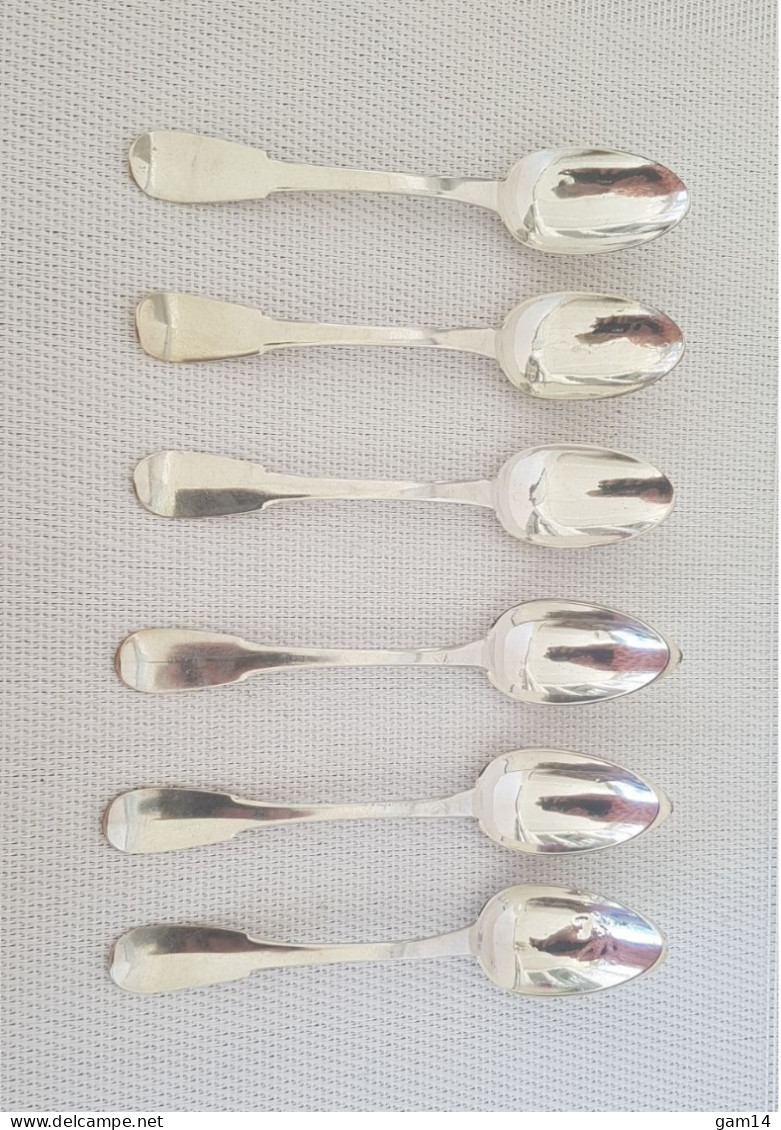 6 Cuillères à Café En ARGENT.  Divers Poinçons Dont VIEILLARD. - Silverware