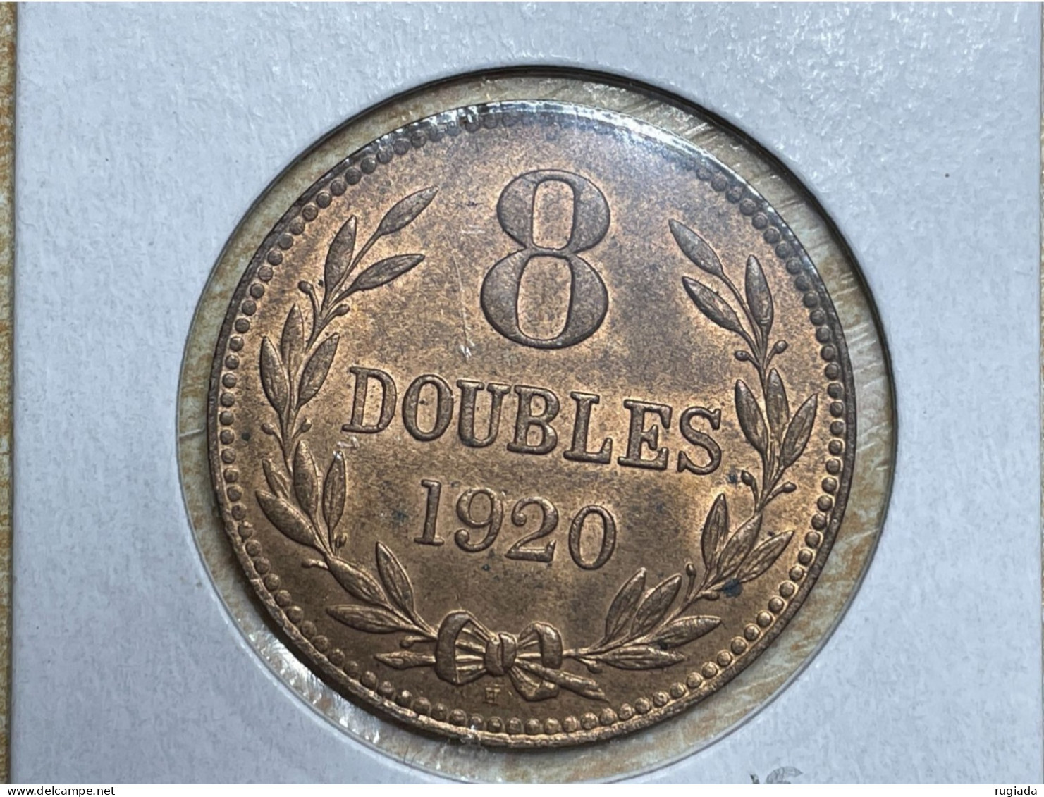 1920 H Guernsey 8 Doubles Coin Coin, Mint State With Some Original Lustre - Iles Anglo-normandes