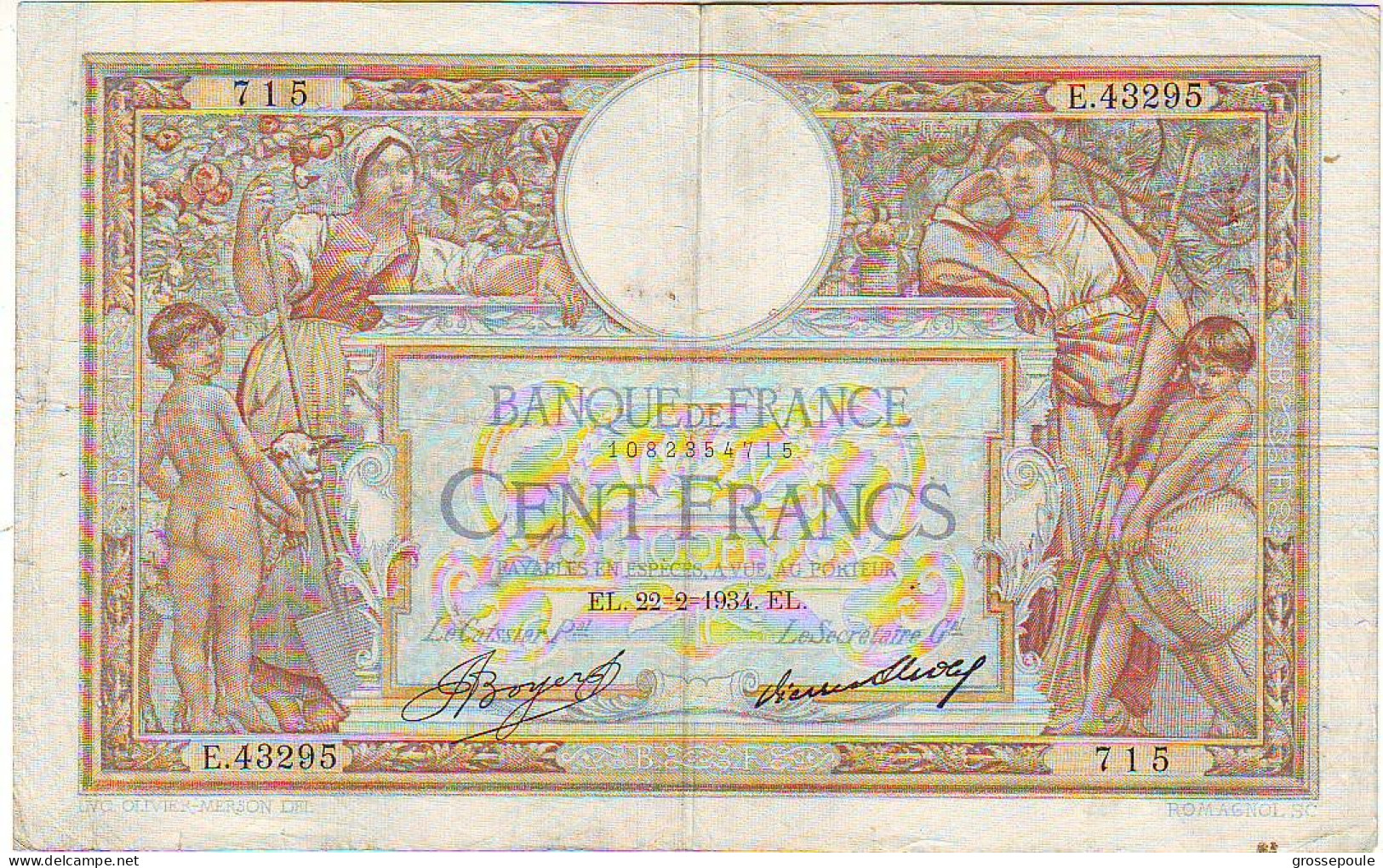 BILLET 100 FRS Luc Olivier MERSON Du 22 Février 1934 - GRANDS CARTOUCHES - 100 F 1908-1939 ''Luc Olivier Merson''