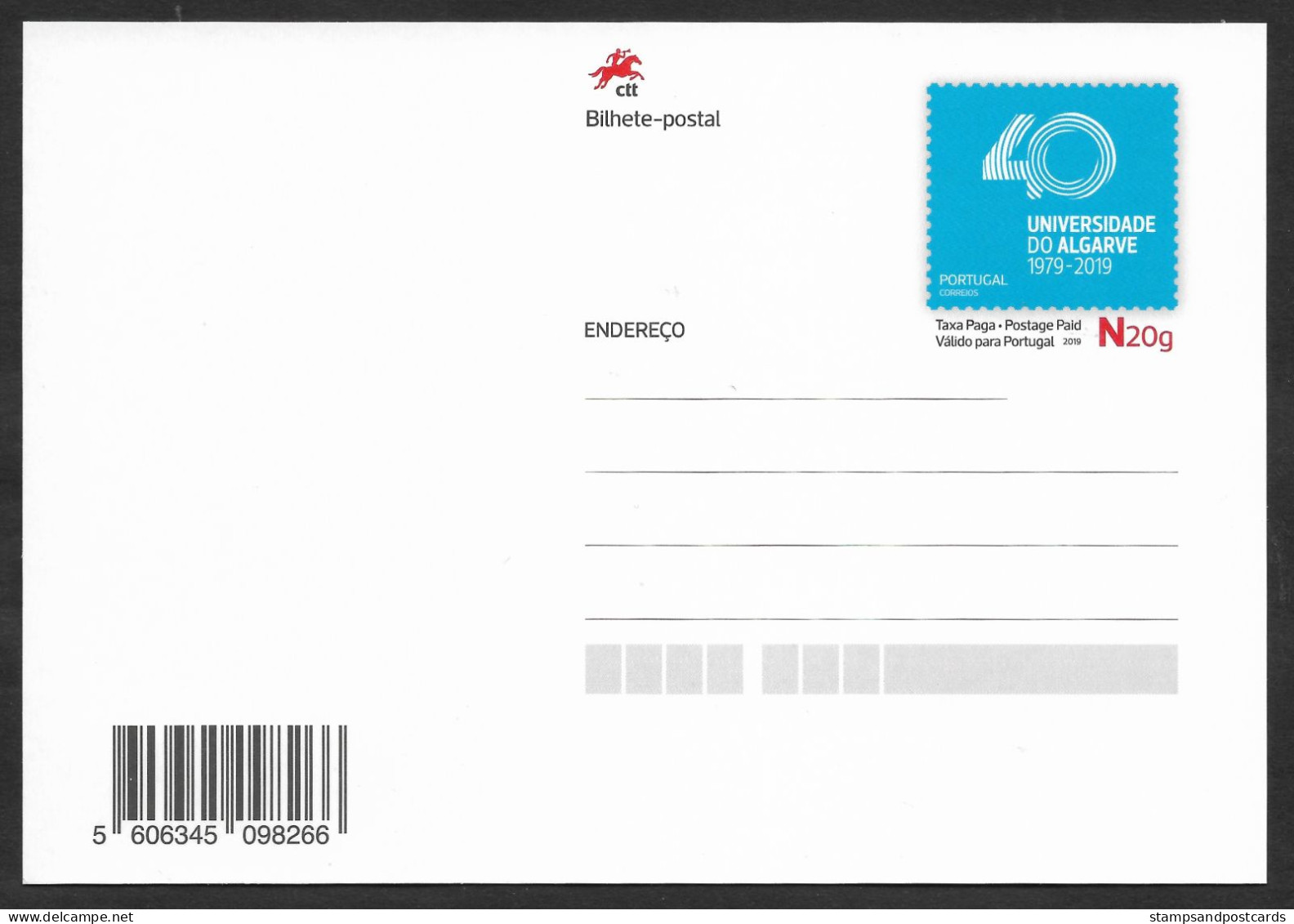 Portugal Carte Entier Postal Université Du Algarve 40 Ans 2019 Stationery Algarve University - Postal Stationery