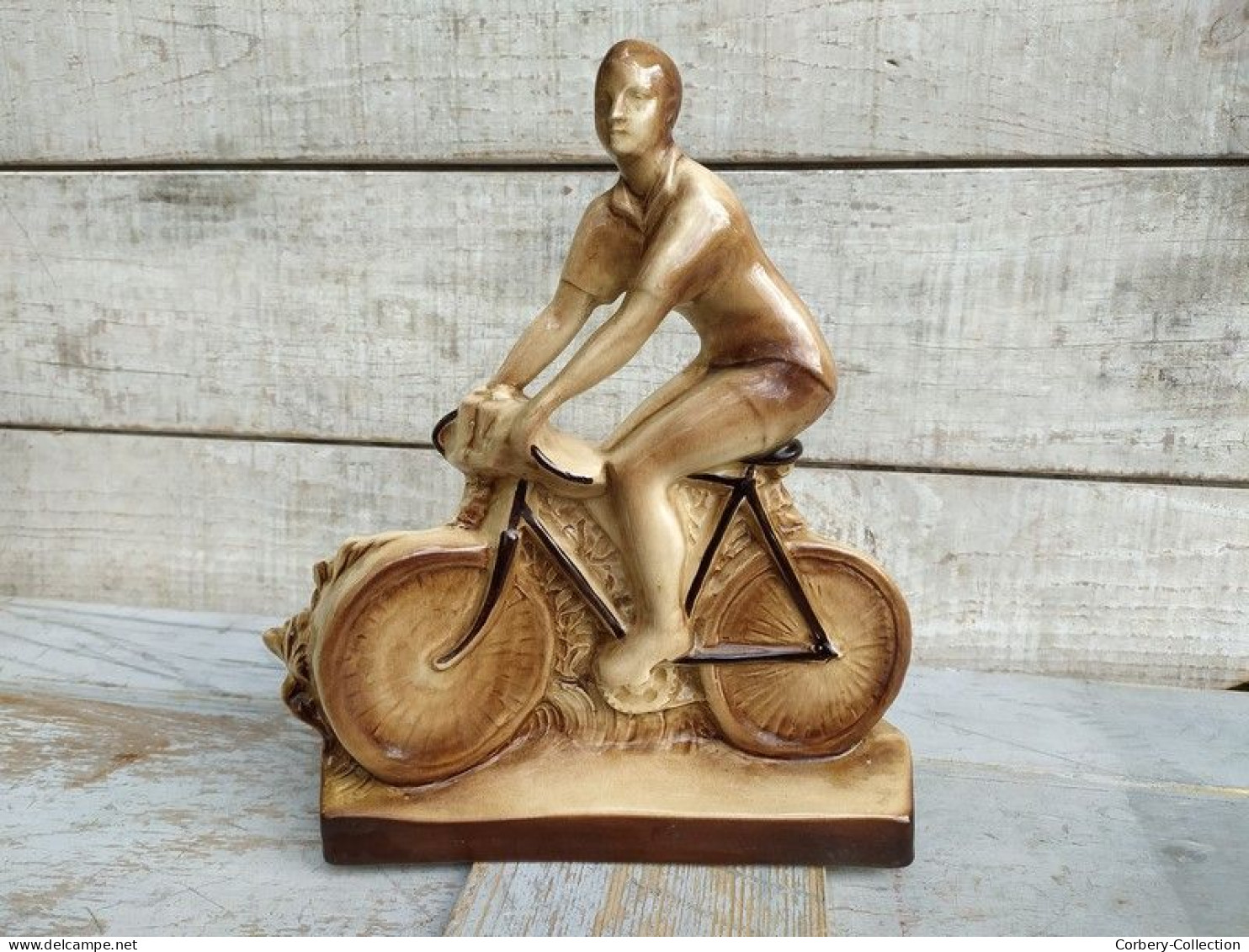 Sculpture Coureur Cycliste Céramique Saint Clément Ou Sainte Radegonde ? Signé Barbier Art Déco 1920/1930 - Autres & Non Classés