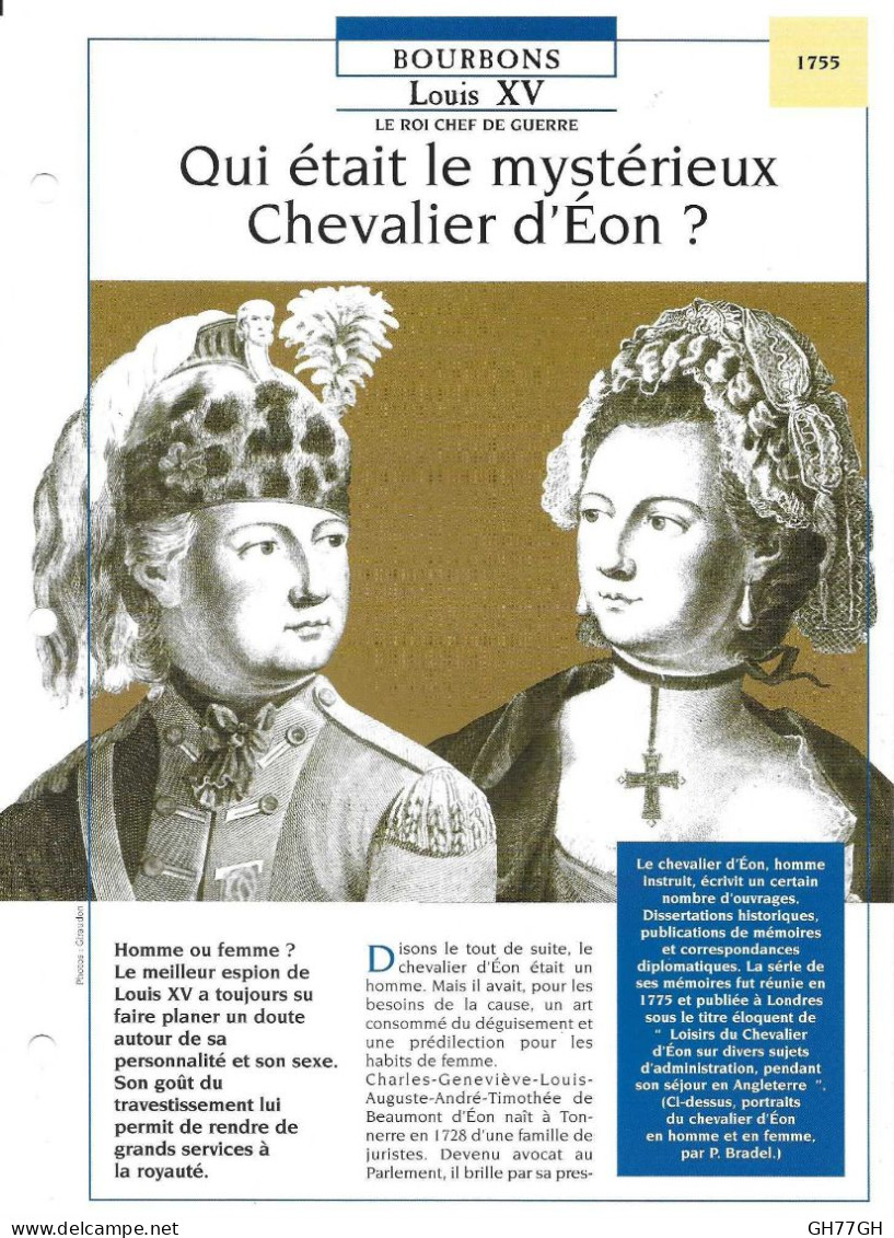 FICHE ATLAS: QUI ETAIT LE MYSTERIEUX CHEVALIER D'EON? -BOURBONS - Geschiedenis