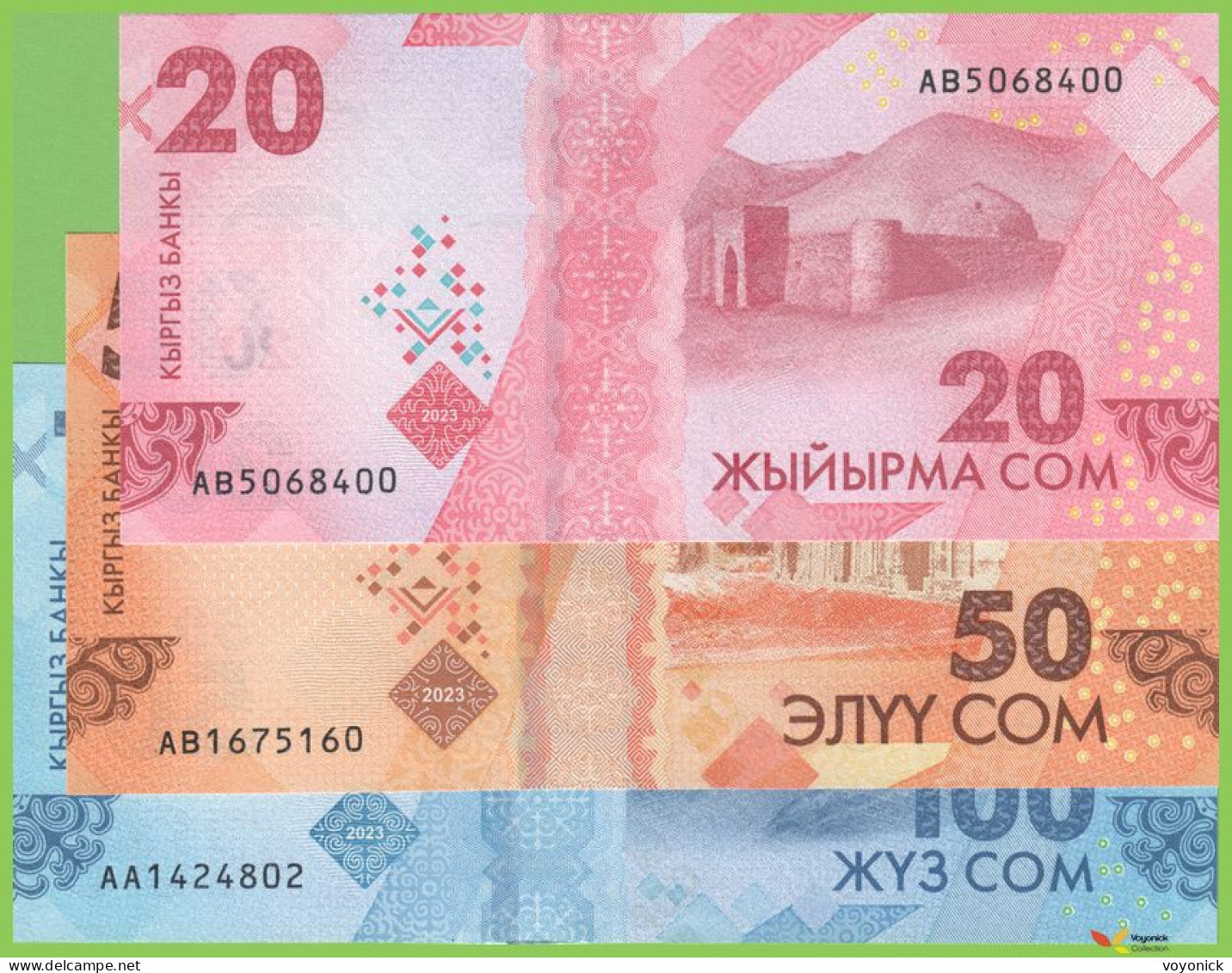 Voyo KYRGYZSTAN 20,50,100 Som 2023(2024) P34-36 B235a-237a UNC SET - Kirgizïe