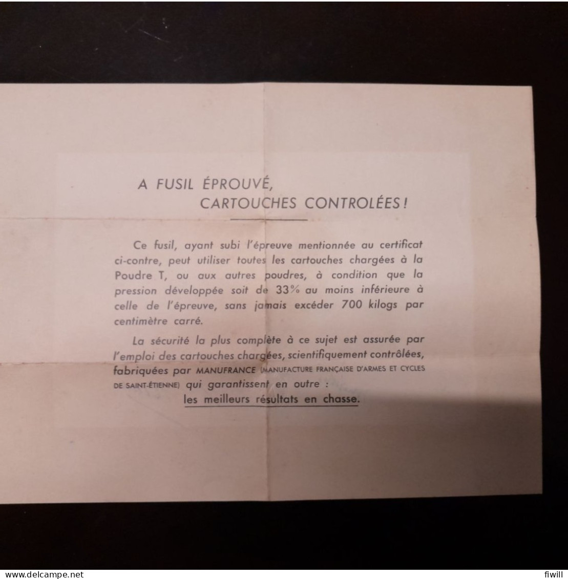 CERTIFICAT D EPREUVE ET DE GARANTIE MF 1956 - Documenti