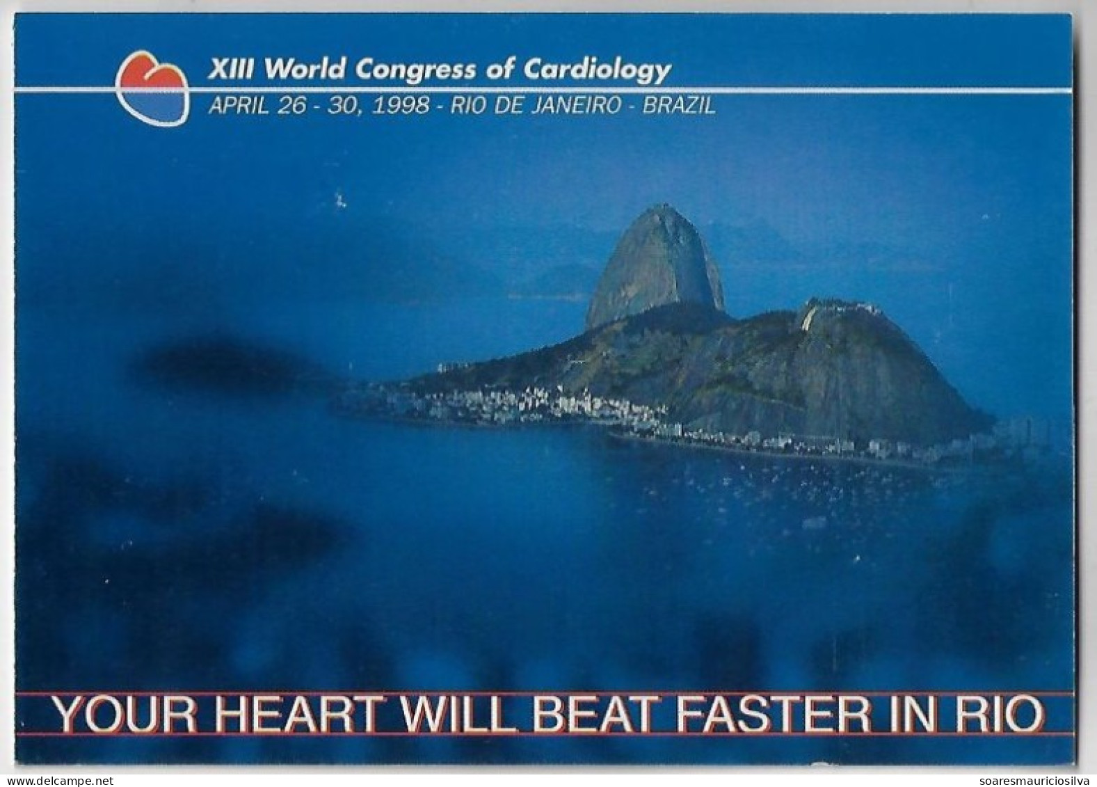 Brazil 1998 Postal Stationery Card 13th World Congress Of Cardiology Rio De Janeiro Sugar Loaf Mountain Unused Cat US$10 - Entiers Postaux