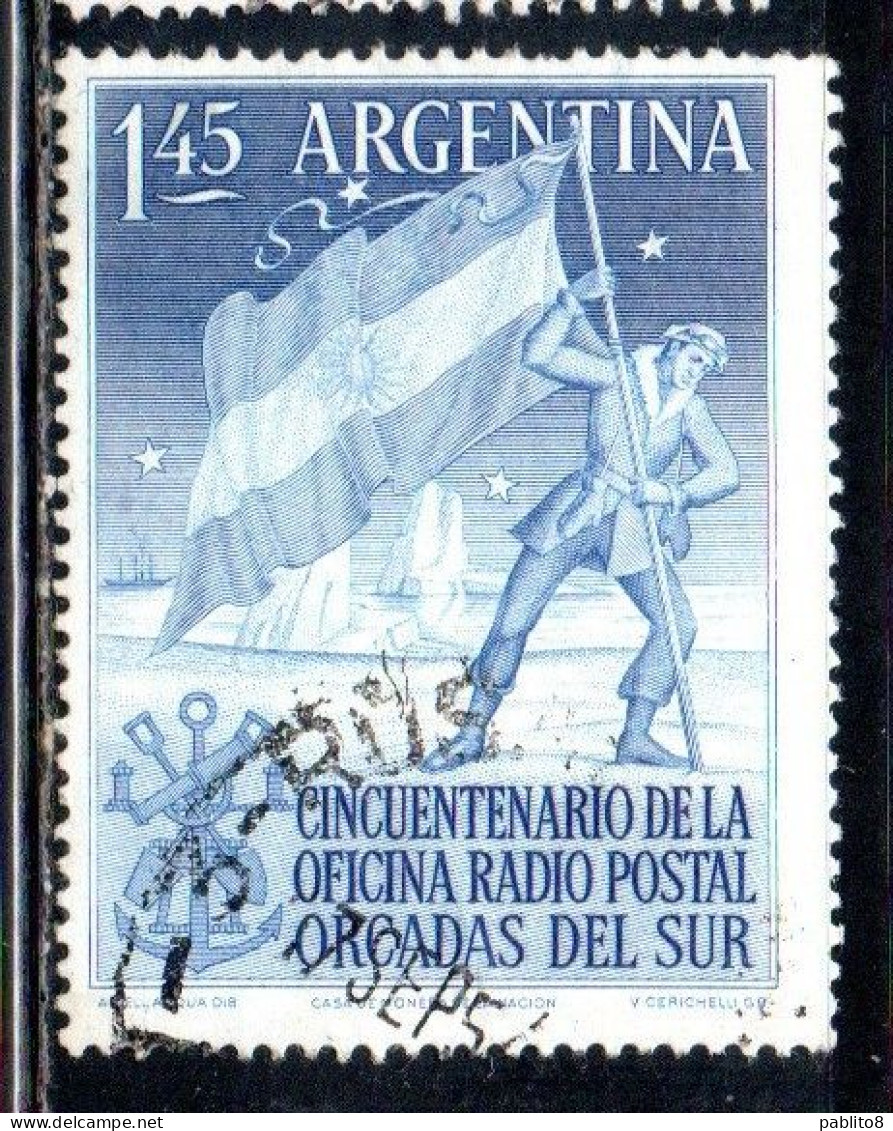 ARGENTINA 1954 PLANTING ARGENTINE FLAG IN THE ANTARCTIC LA HOLY RADIO IN THE SOUTH ORKNEYS 1.45p USED USADO OBLITERE' - Oblitérés