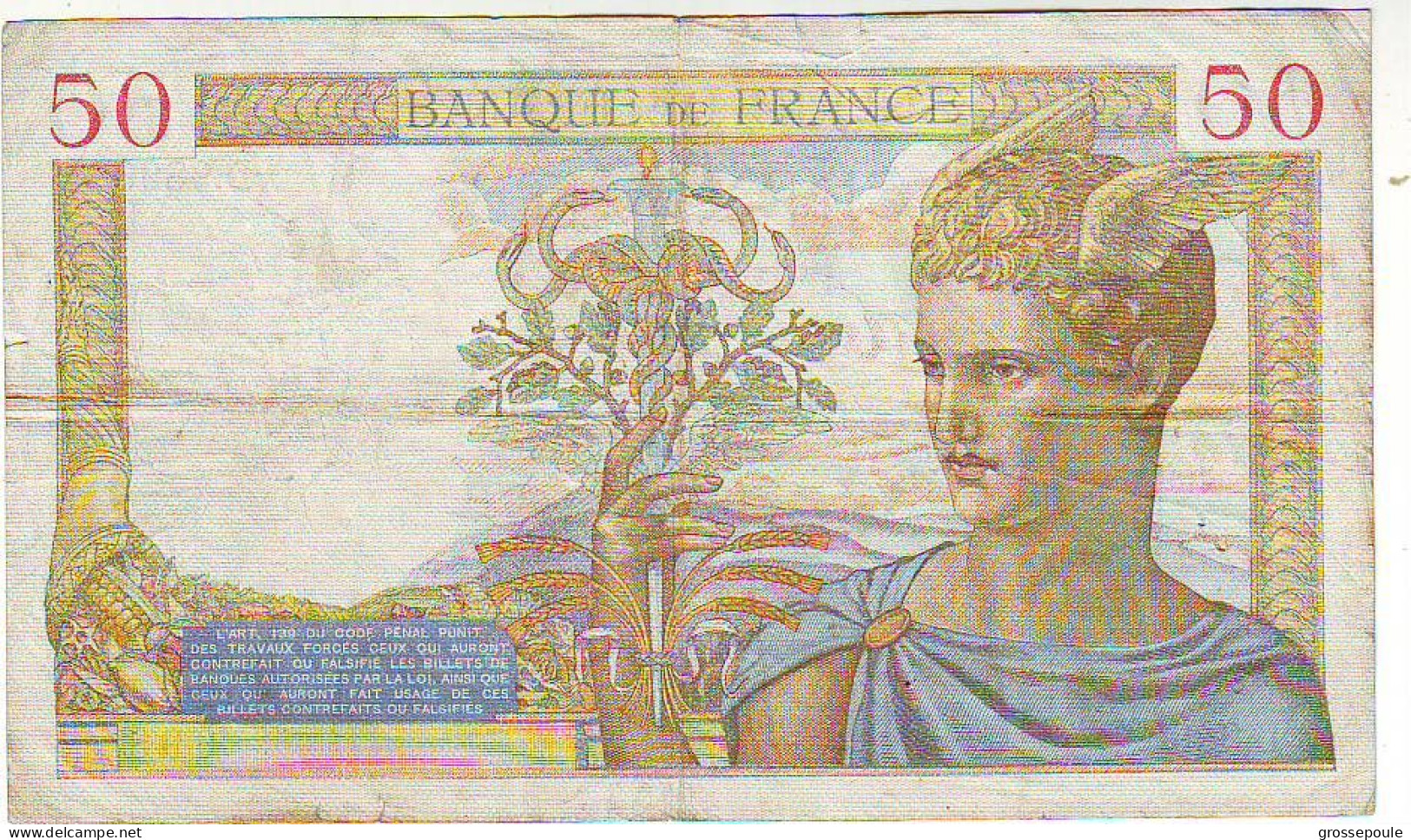 FRANCE 50 Francs CERES DU 9-3-1939 - Alph. D 9896 -  TTB+ - 5 F 1912-1917 ''Bleu''