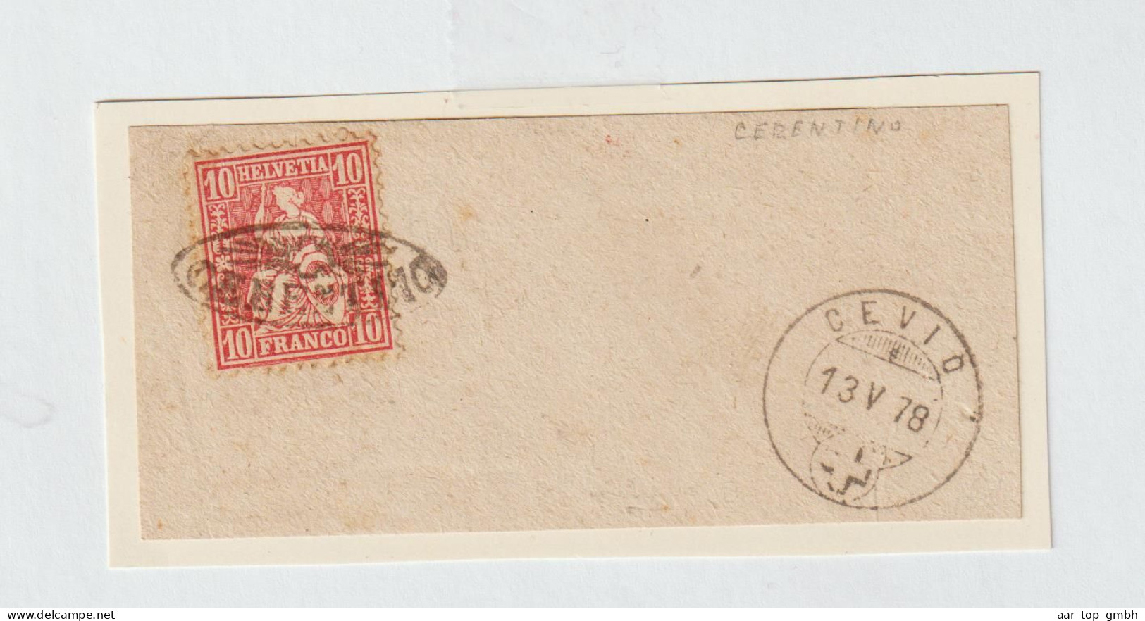 CH Heimat TI Cerentino 1878-05-13 (Cevio) Strahlenstempel Auf Briefstück - Cartas & Documentos