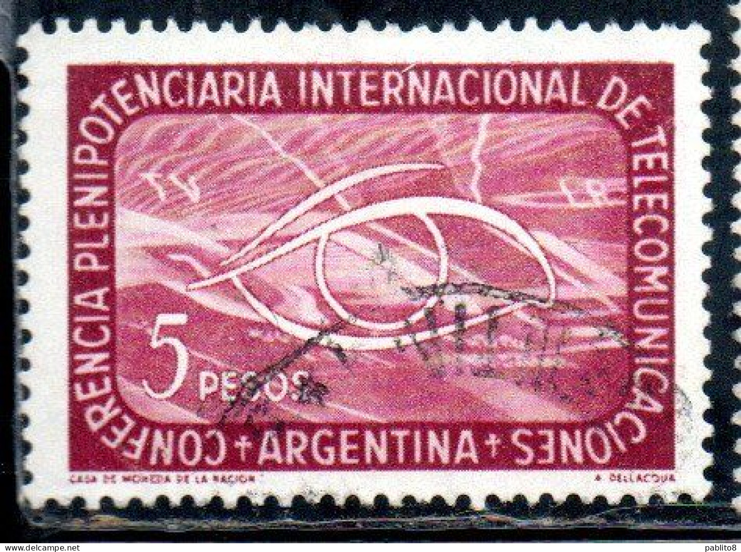ARGENTINA 1954 INTERNATIONAL PLENIPOTENTIARY CONFERENCE OF TELECOMMUNICATIONS TELEVISION 5p USED USADO - Usati