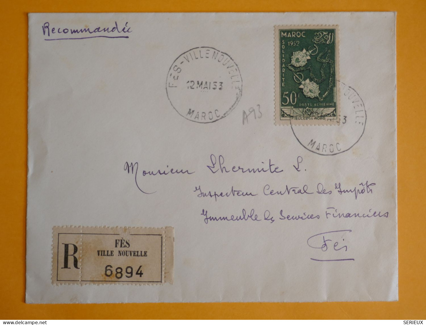 DM6 MAROC  LETTRE RECO  1953 FES +PA + AFF.   INTERESSANT+ + - Lettres & Documents