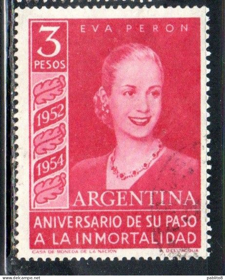 ARGENTINA 1954 EVA PERON 3p USED USADO OBLITERE' - Used Stamps