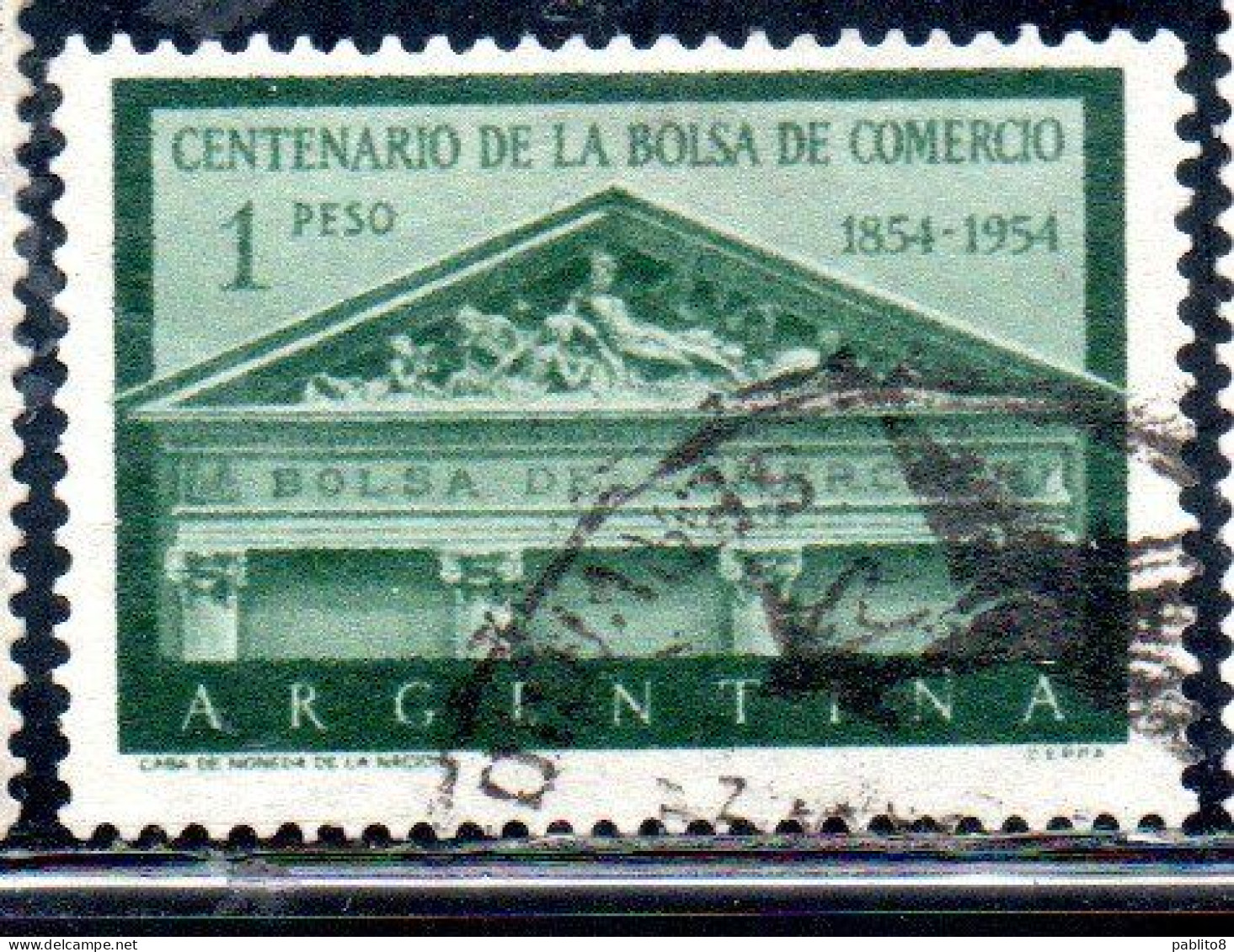 ARGENTINA 1954 ESTABILISHMENT OF THE BUENOS AIRES STOK EXCHANGE 1p USED USADO OBLITERE' - Used Stamps