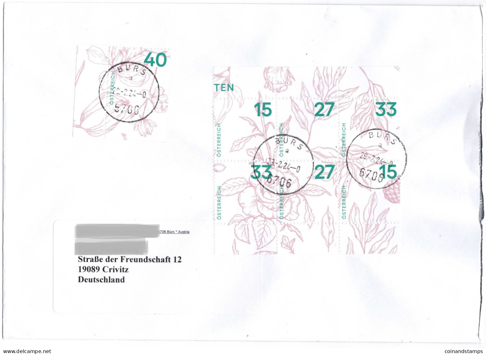 Österreich Brief Letter Bürs To Germany (Crivitz) 6er Block "Blumen", Feinst - Lettres & Documents