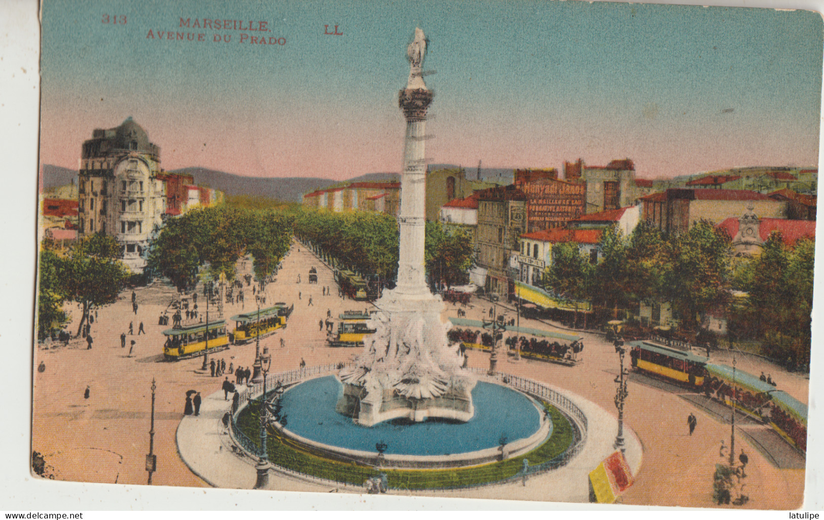 Marseille 13   Carte Circulée Timbrée  L'Avenue Du Prado  Tres Tres Animée' Et Statue Et Tramways - Castellane, Prado, Menpenti, Rouet