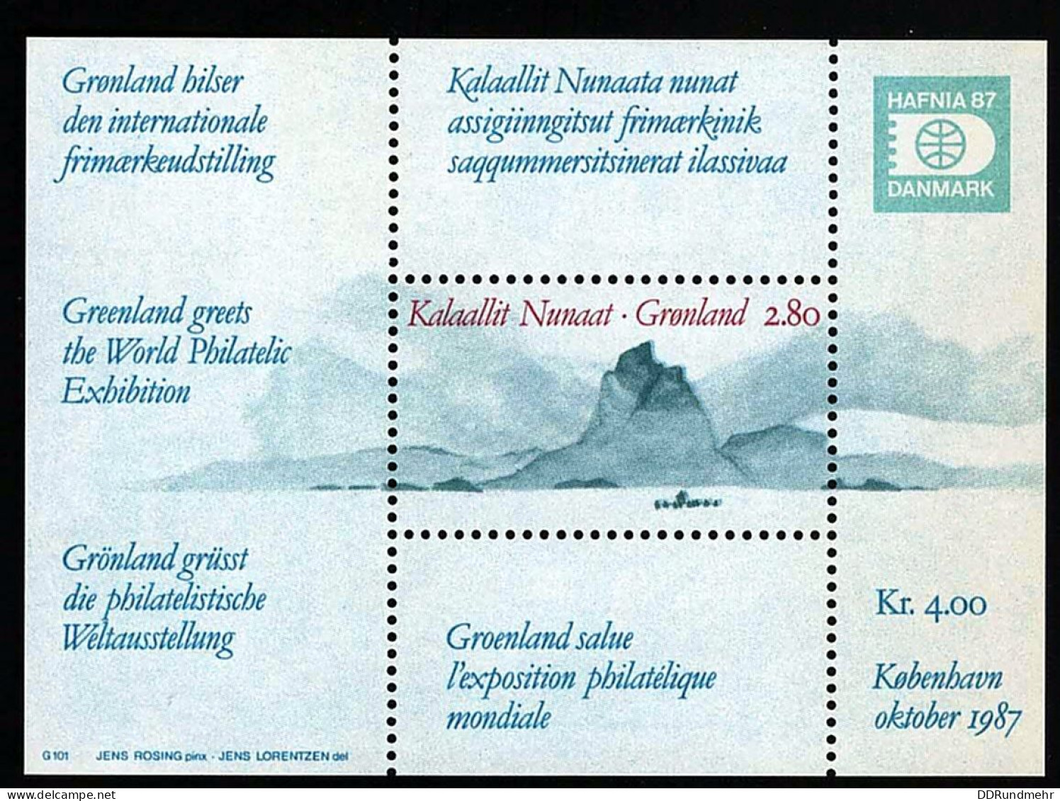 1987 Hafnia  Michel GL BL2 Stamp Number GL 199 Yvert Et Tellier GL BF2 Stanley Gibbons GL MS193 Xx MNH - Blocks & Kleinbögen