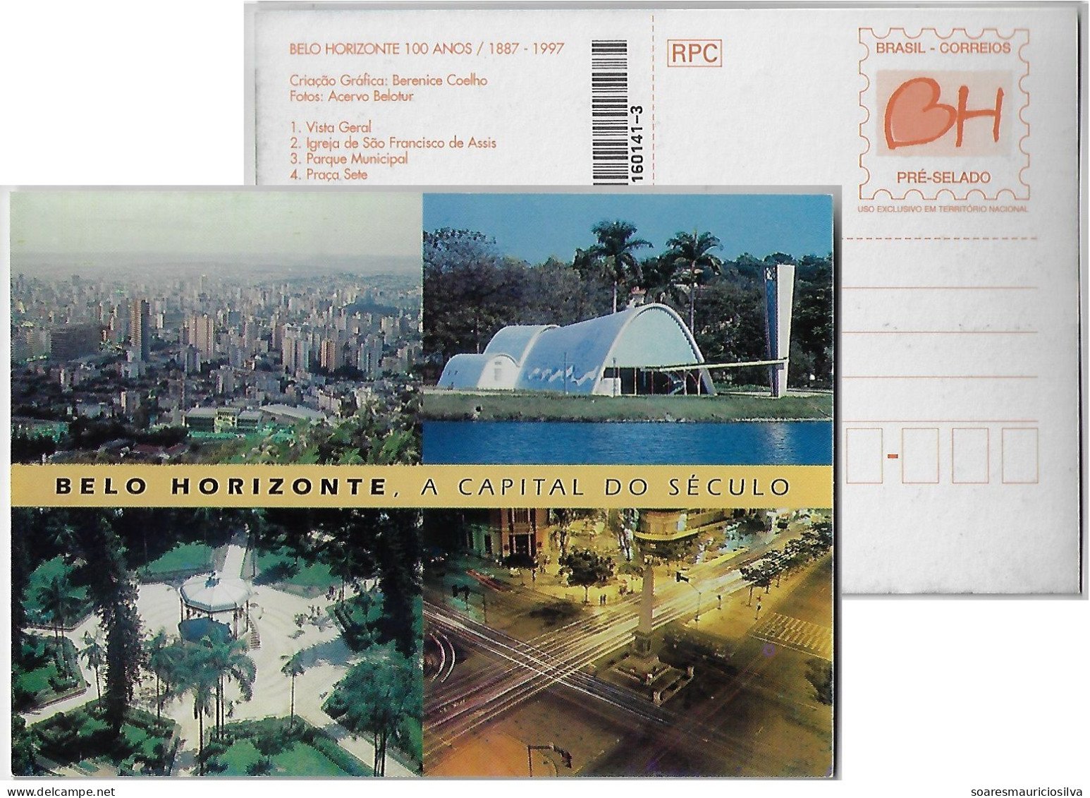 Brazil 1997 Postal Stationery Card Belo Horizonte The Capital Of The Century Church Saint Francis Of Assisi Park Square - Entiers Postaux