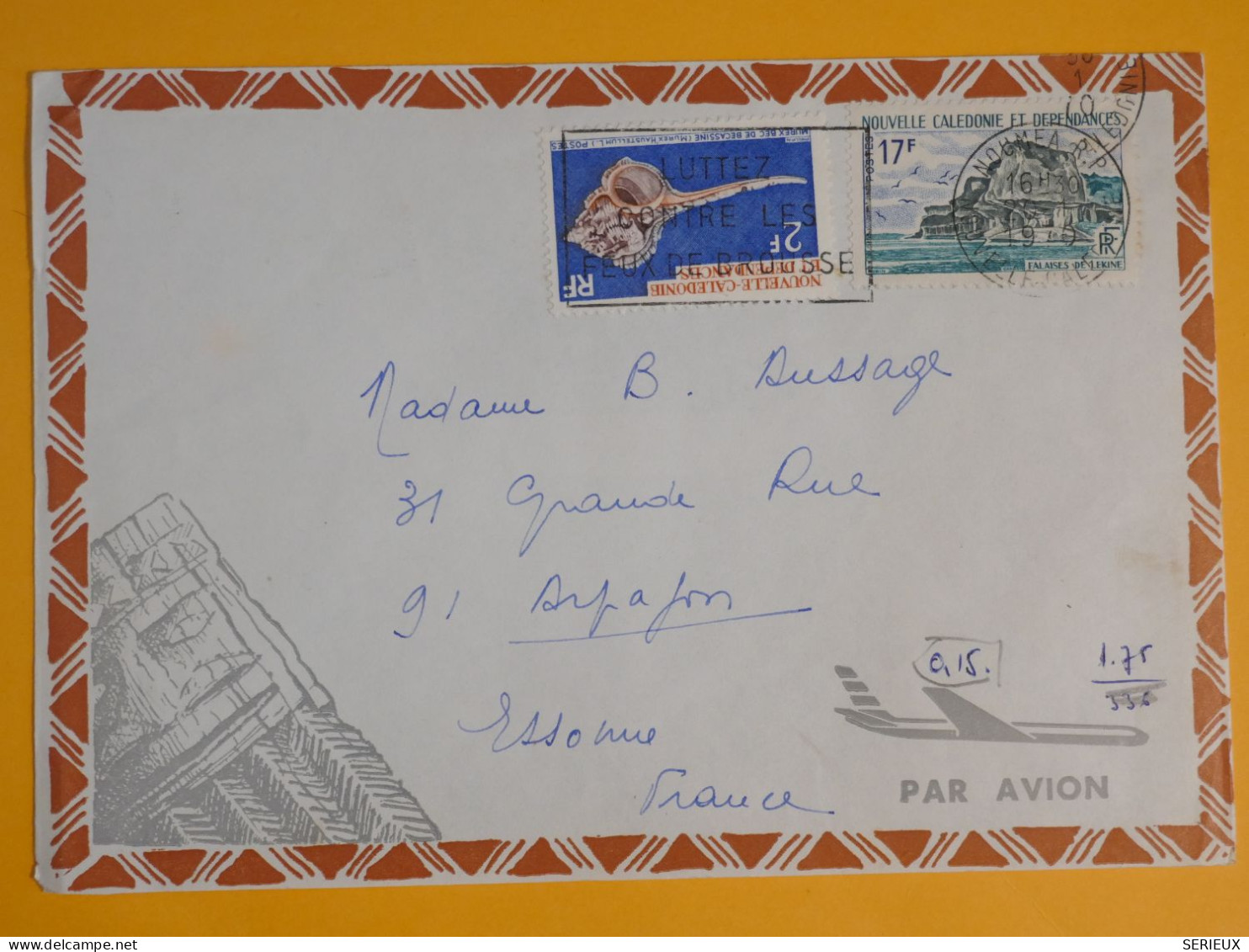 DM6 NOUVELLE CALEDONIE  BELLE   LETTRE   1970 A ARPAJON  FRANCE + + AFF.   INTERESSANT+ + - Covers & Documents