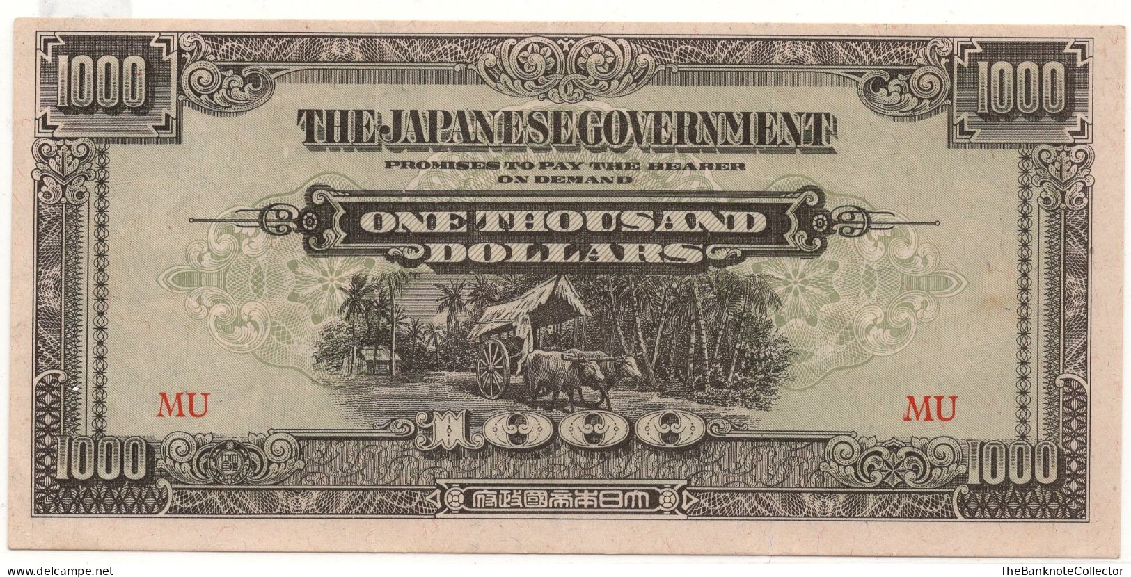 Japan Government Occupation JIM Malaya 1000 Dollars WWII ND 1942-1945  UNC M-10 - Japon
