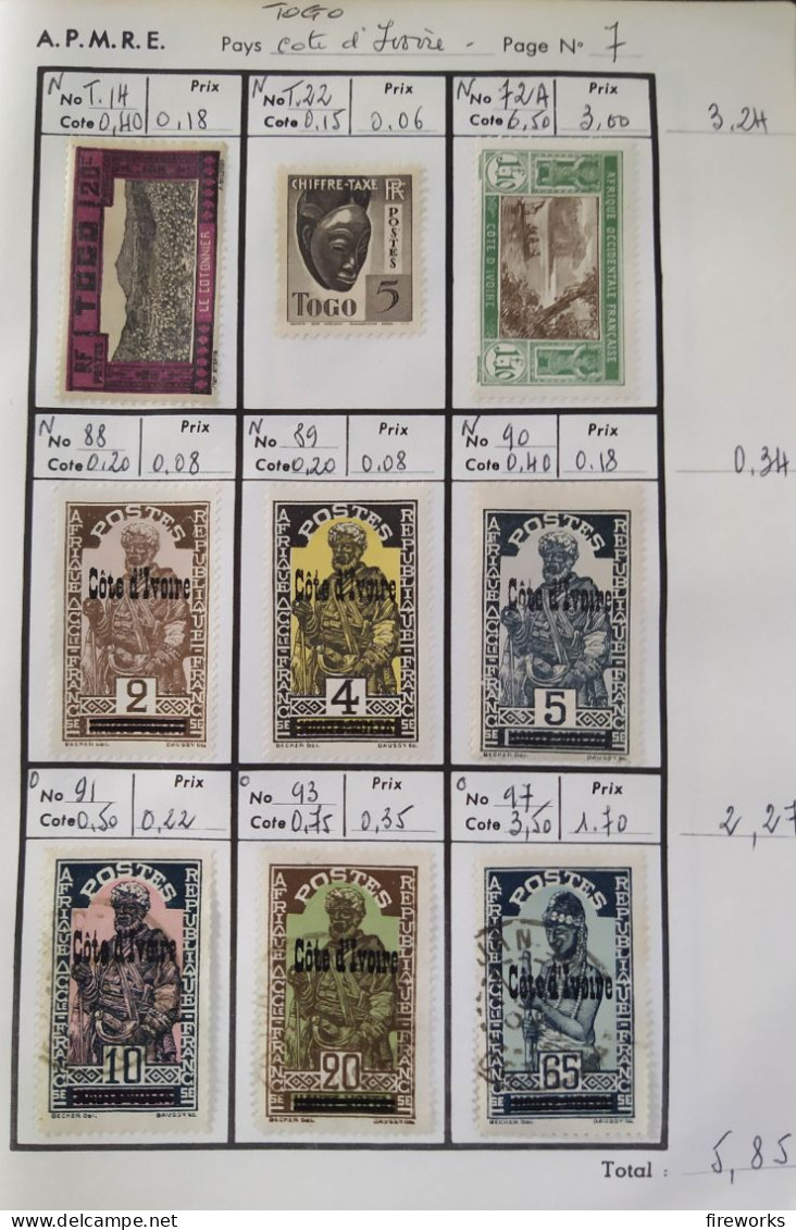 108 Timbres Colonies Françaises (Cameroun - Togo - Mauritanie - Côte d'Ivoire)