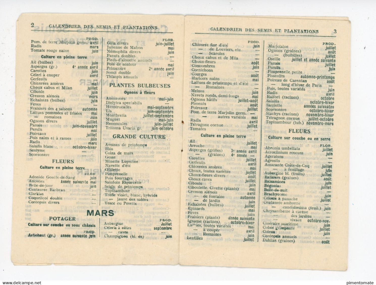 CALENDRIER DES SEMIS ET PLANTATIONS MAISON THEBAULT NANTES GRAINES ET PLANTS - Other & Unclassified