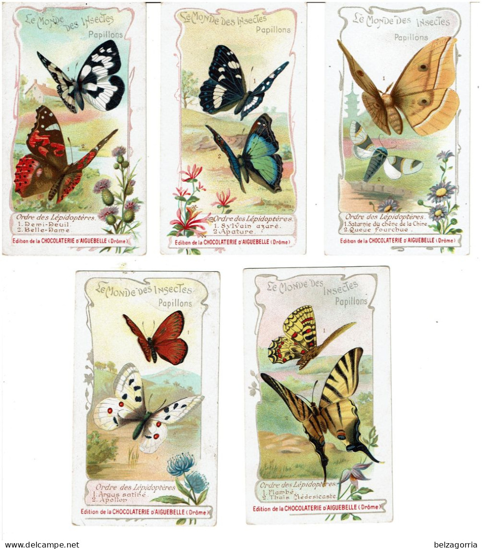 CHROMOS CHOCOLATERIE D' AIGUEBELLE -  Lot De 5 Chromos - Le Monde Des Insectes Papillons - VOIR SCANS - Aiguebelle