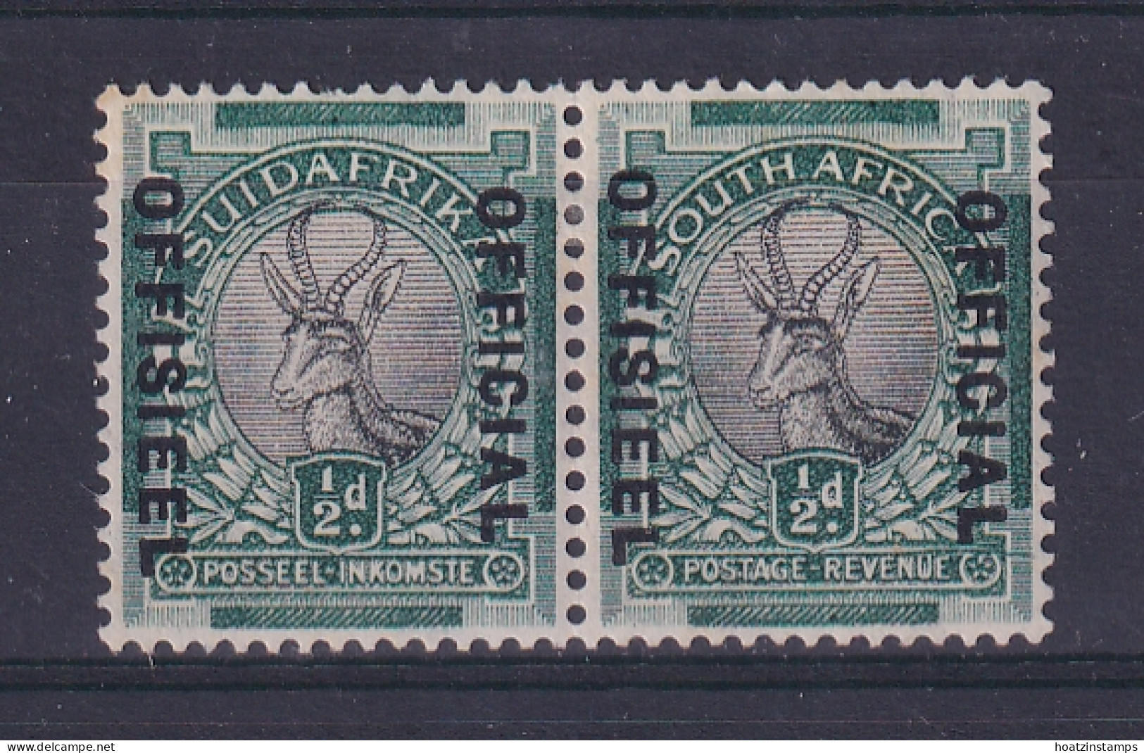 South Africa: 1930/47   Official - Springbok   SG O12w    ½d  [Wmk Inverted]  MH Pair - Servizio