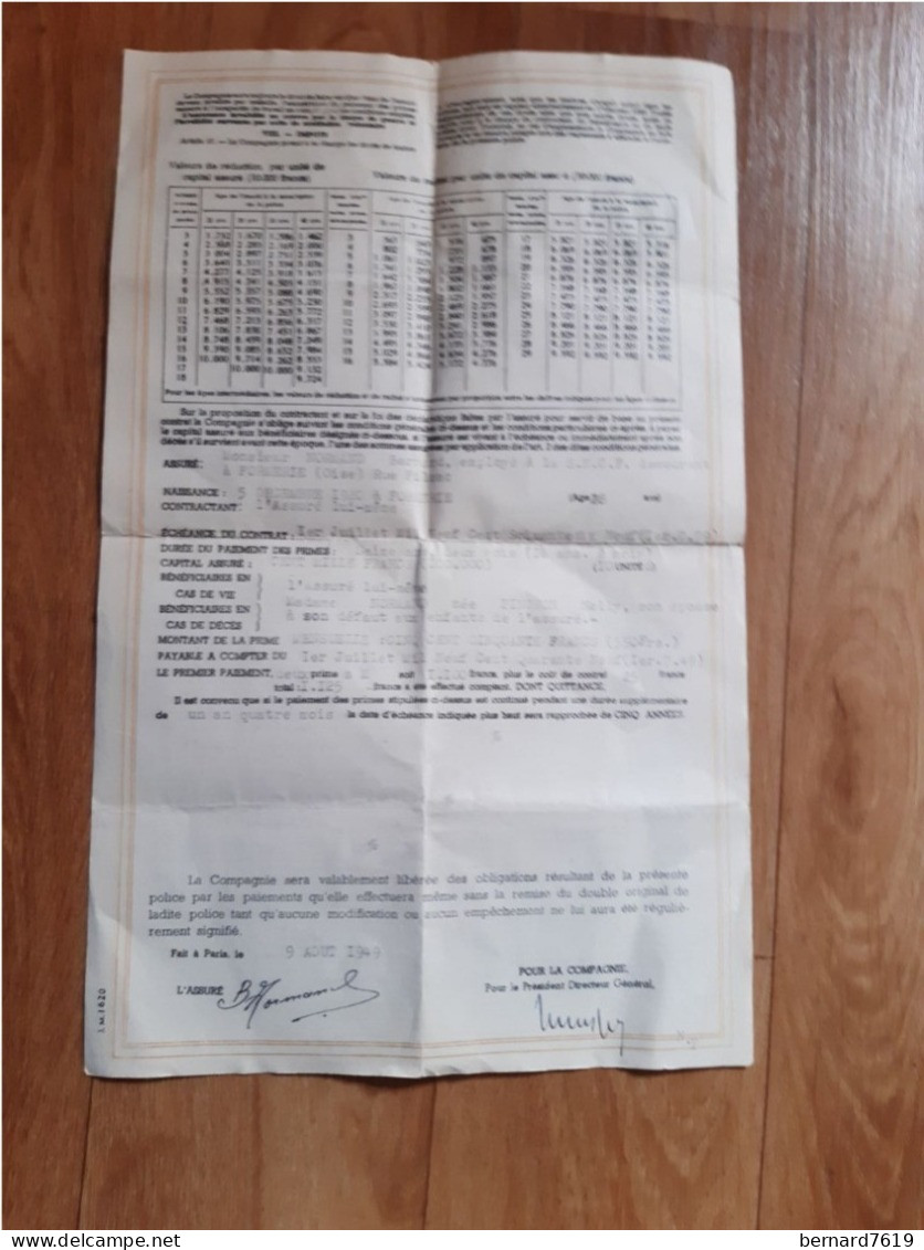 Vieux Papiers - Contrat  L'union  Compagnie D'assurances Sur La Vie Humaine - Annee 1949 - Banco & Caja De Ahorros