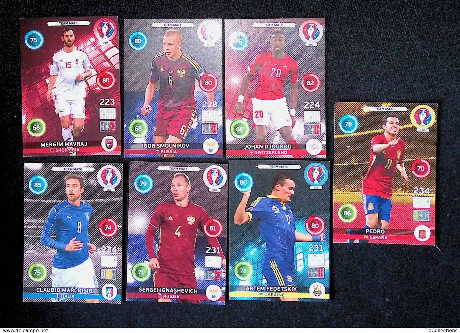 Trading Cards, Carte De Collection, Sports, Football, UEFA And EURO 2016, Panini, LOT DE 7 TRADIND CARDS - Trading Cards