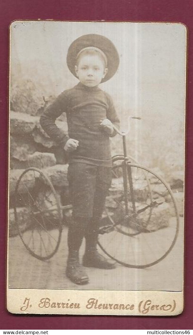 020424 - PHOTO CDV J BARRIEU FLEURANCE Gers - Enfant Vélo Tricycle Jouet Béret - Oggetti