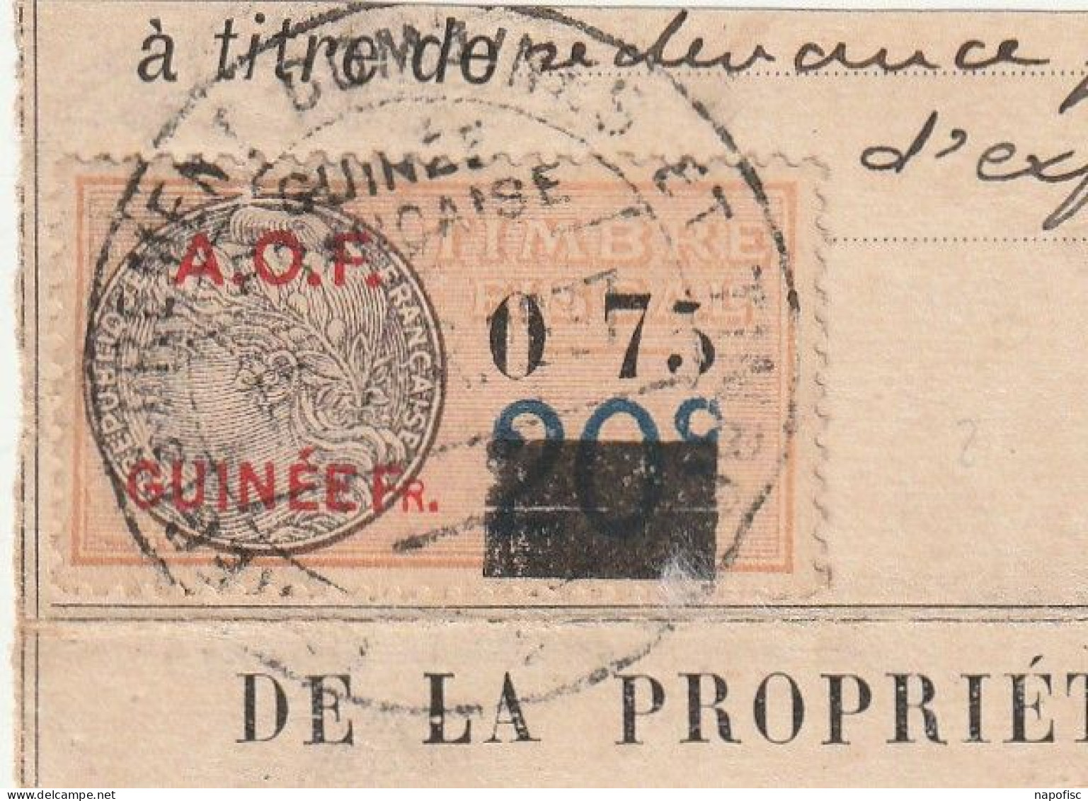 A.O.F Guinée Française Timbre Fiscal   0.75 Franc/ 20 C - Gebruikt