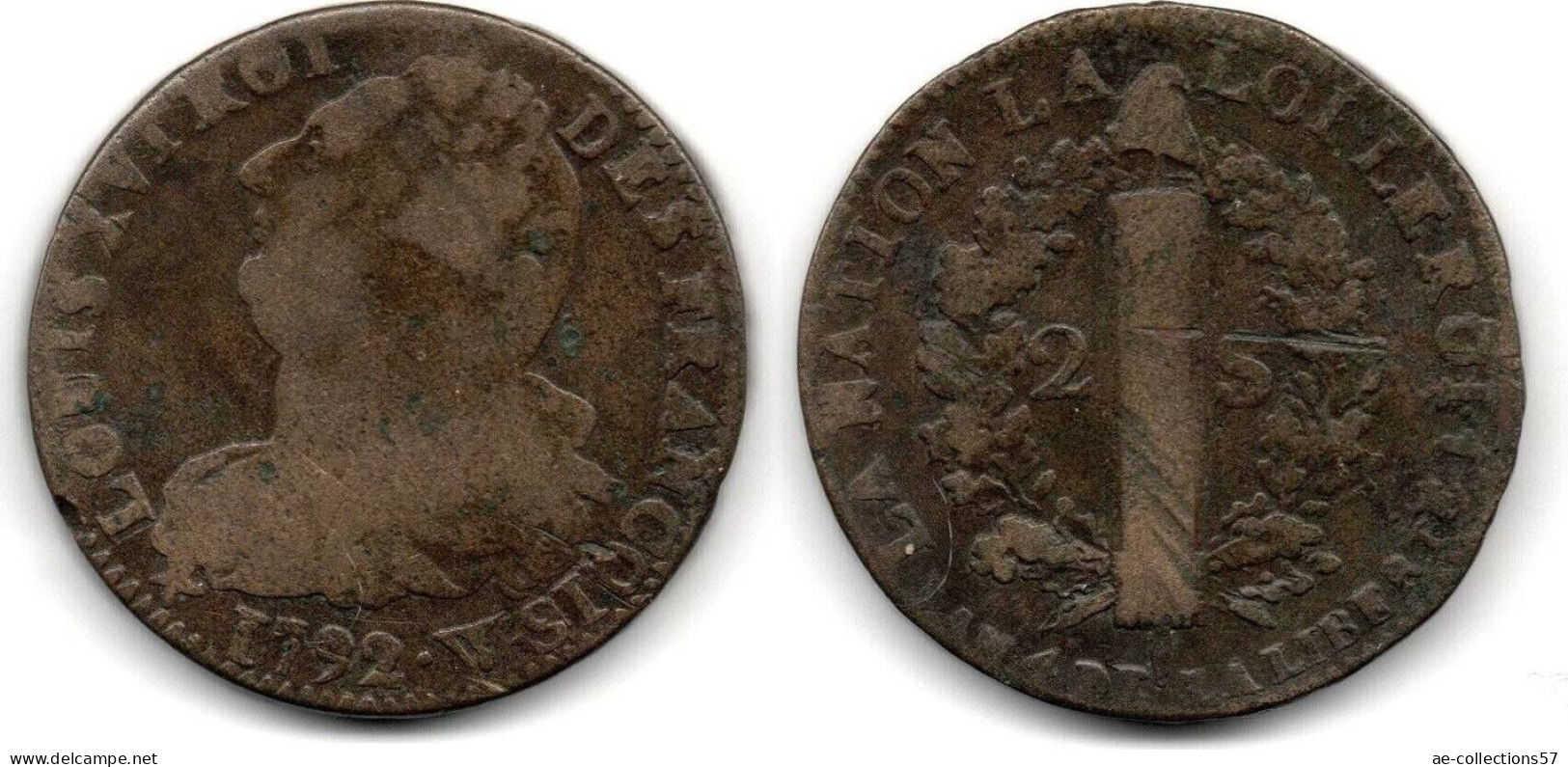 MA 33873 / France - Frankreich 2 Sols 1792 W Louis XVI TB+ - 1774-1791 Louis XVI