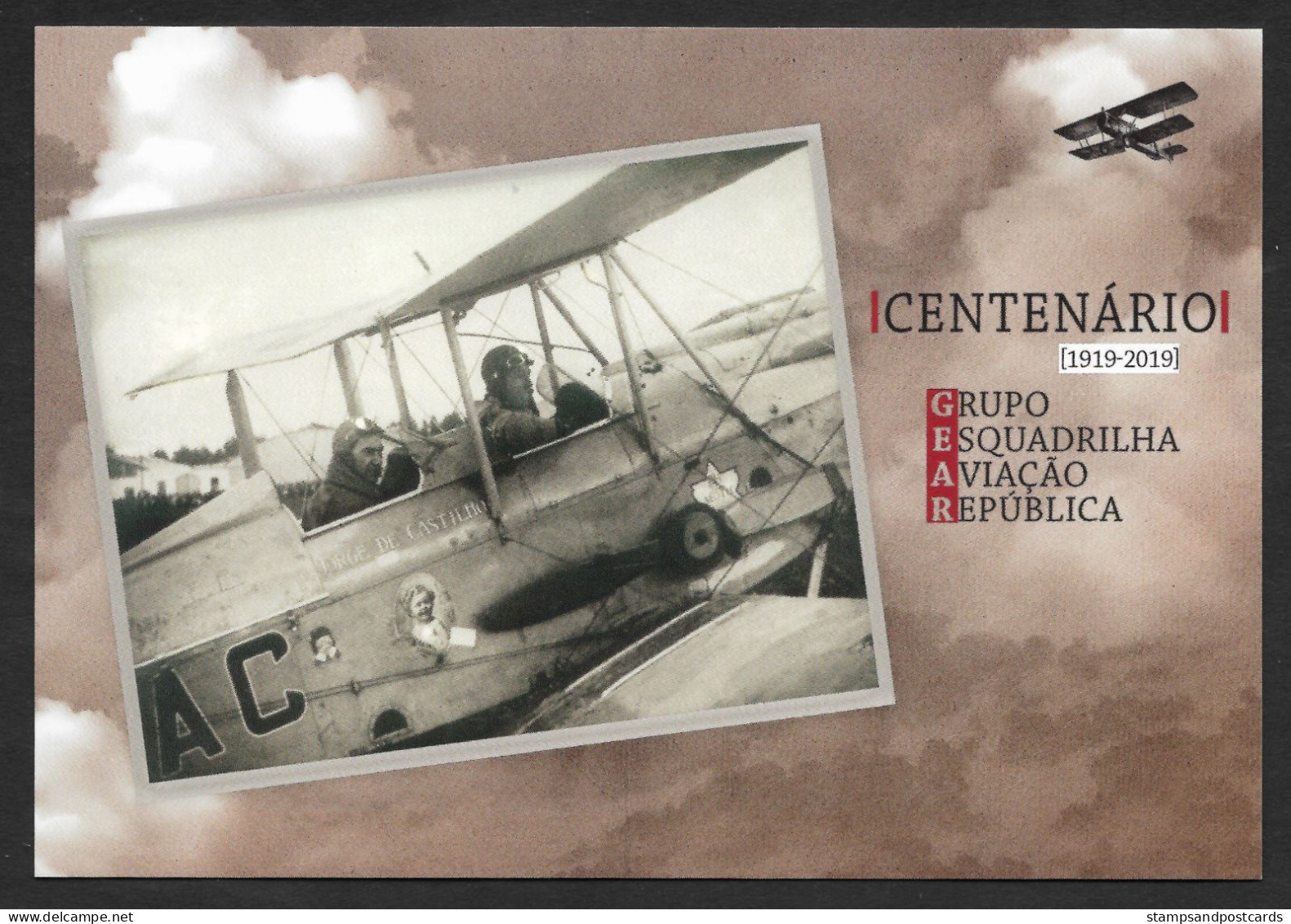 Portugal Carte Entier Postal Centenaire Esquadrilha República Avion Biplan 2019 Stationery Aviation Biplane - Enteros Postales