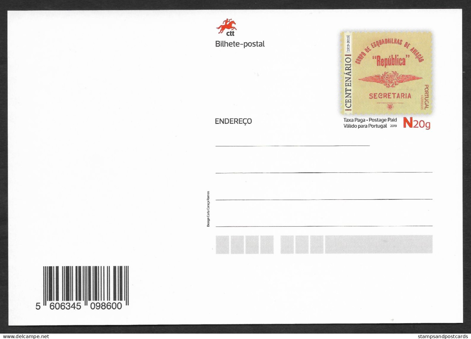 Portugal Carte Entier Postal Centenaire Esquadrilha República Avion Biplan 2019 Stationery Aviation Biplane - Entiers Postaux