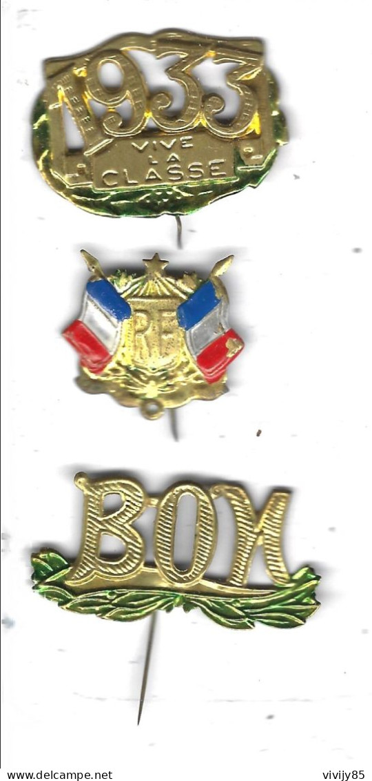 Lot De Trois Broches Insignes Militaires" Vive La Classe 1933 , BON Pour Le Service , R.f " - Autres & Non Classés