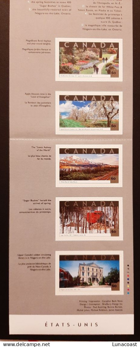 Canada 2001 MNH Sc.#1903**  5 X 60c  Booklet Pane, Tourist Attractions - Ongebruikt