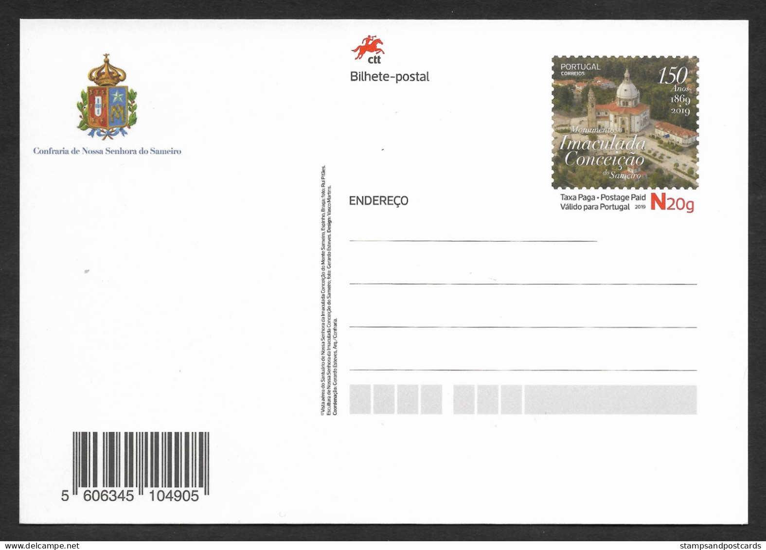 Portugal Carte Entier Postal Notre-Dame Immaculée Conception Basilique Sameiro Braga 2019 Stationery Sanctuary - Christianisme