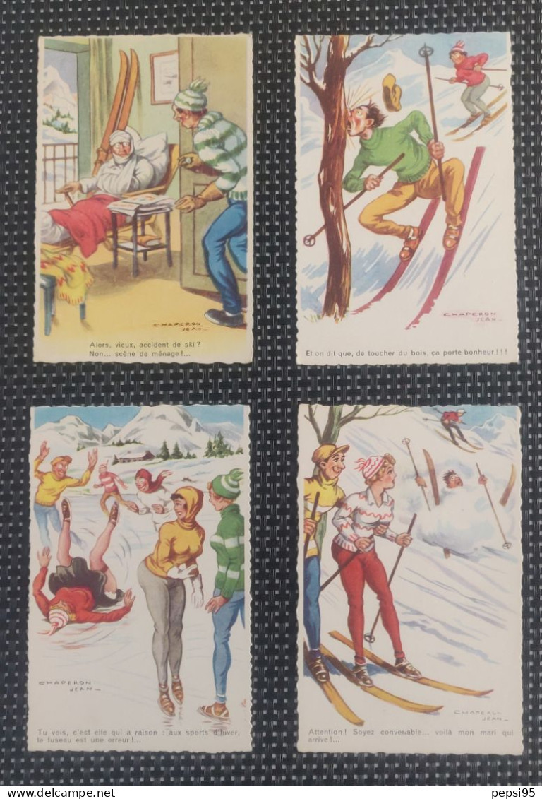 Carte Postale Illustrateur Jean CHAPERON - Lot De 4 Cartes Thème SKI - Chaperon, Jean