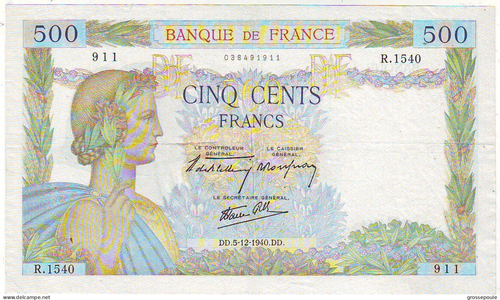 500 FRANCS LA PAIX - DD. 5.12. 1940 DD - R. 1540 - 911 - SUP - 500 F 1940-1944 ''La Paix''