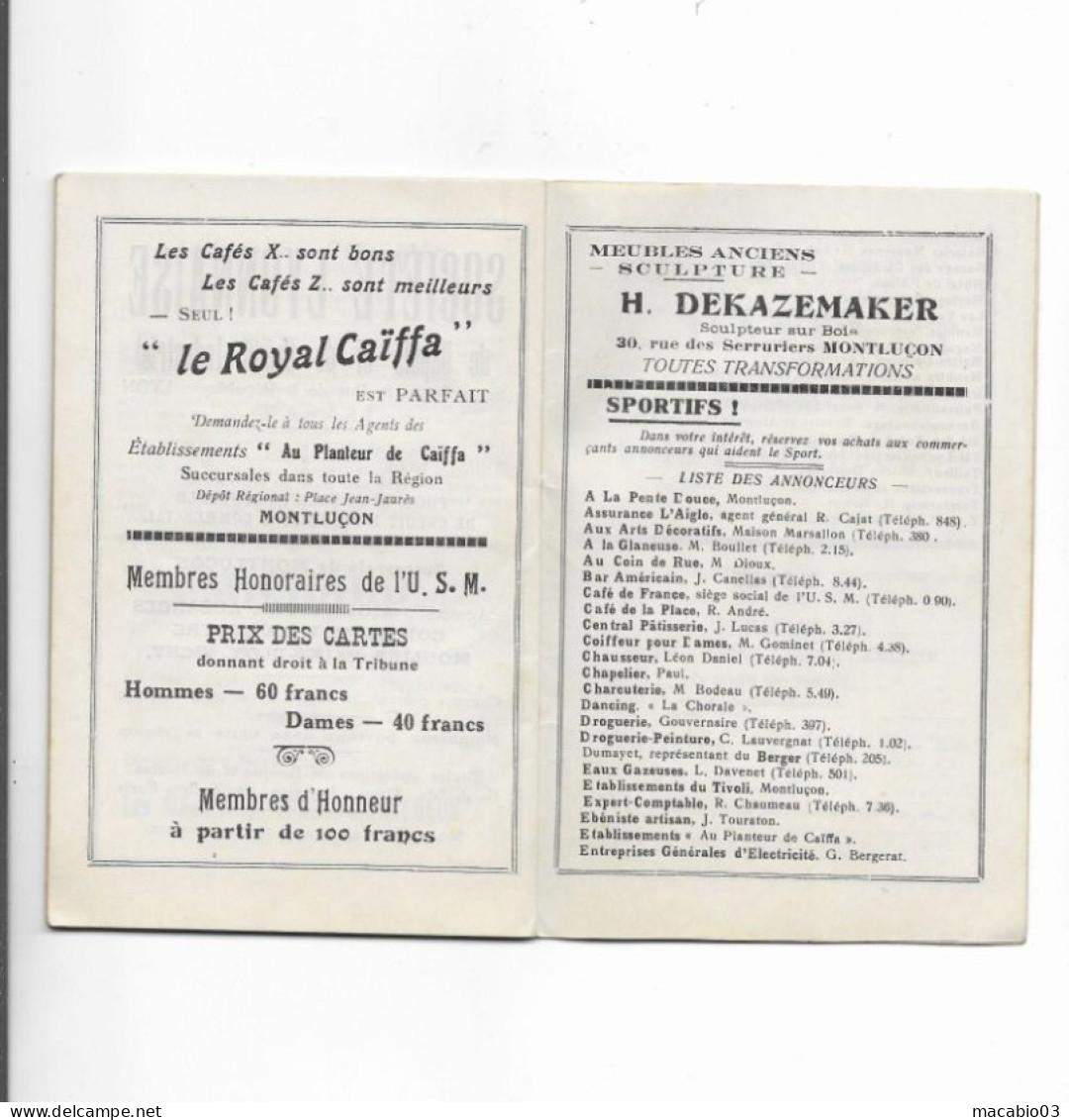 Vieux Papiers - Calendrier De L' Union Sportive Montluçonnaise Rugby Saison 1934 -1935 - Petit Format : 1921-40