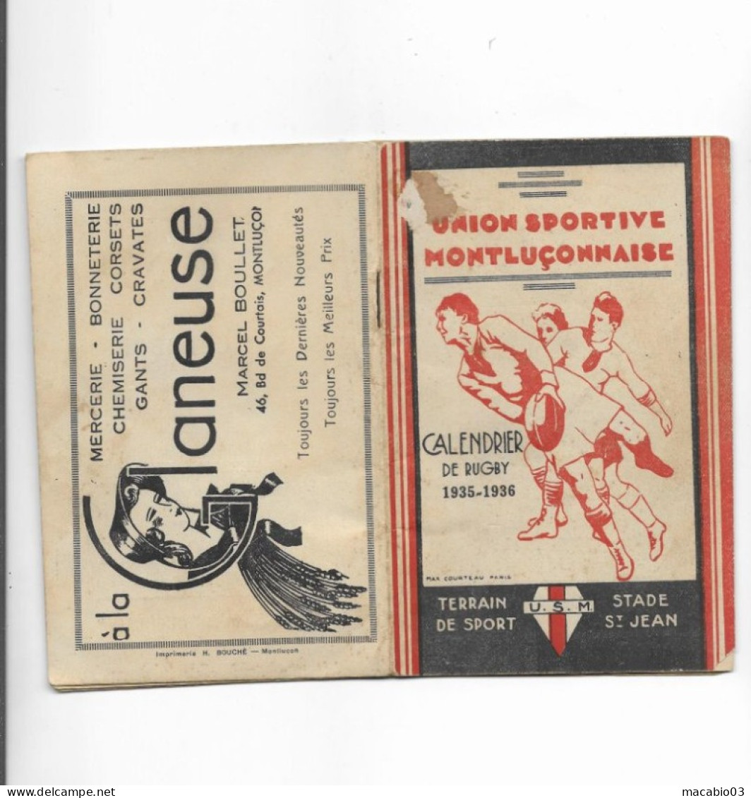 Vieux Papiers - Calendrier De L' Union Sportive Montluçonnaise Rugby Saison 1935 -1936 - Klein Formaat: 1921-40