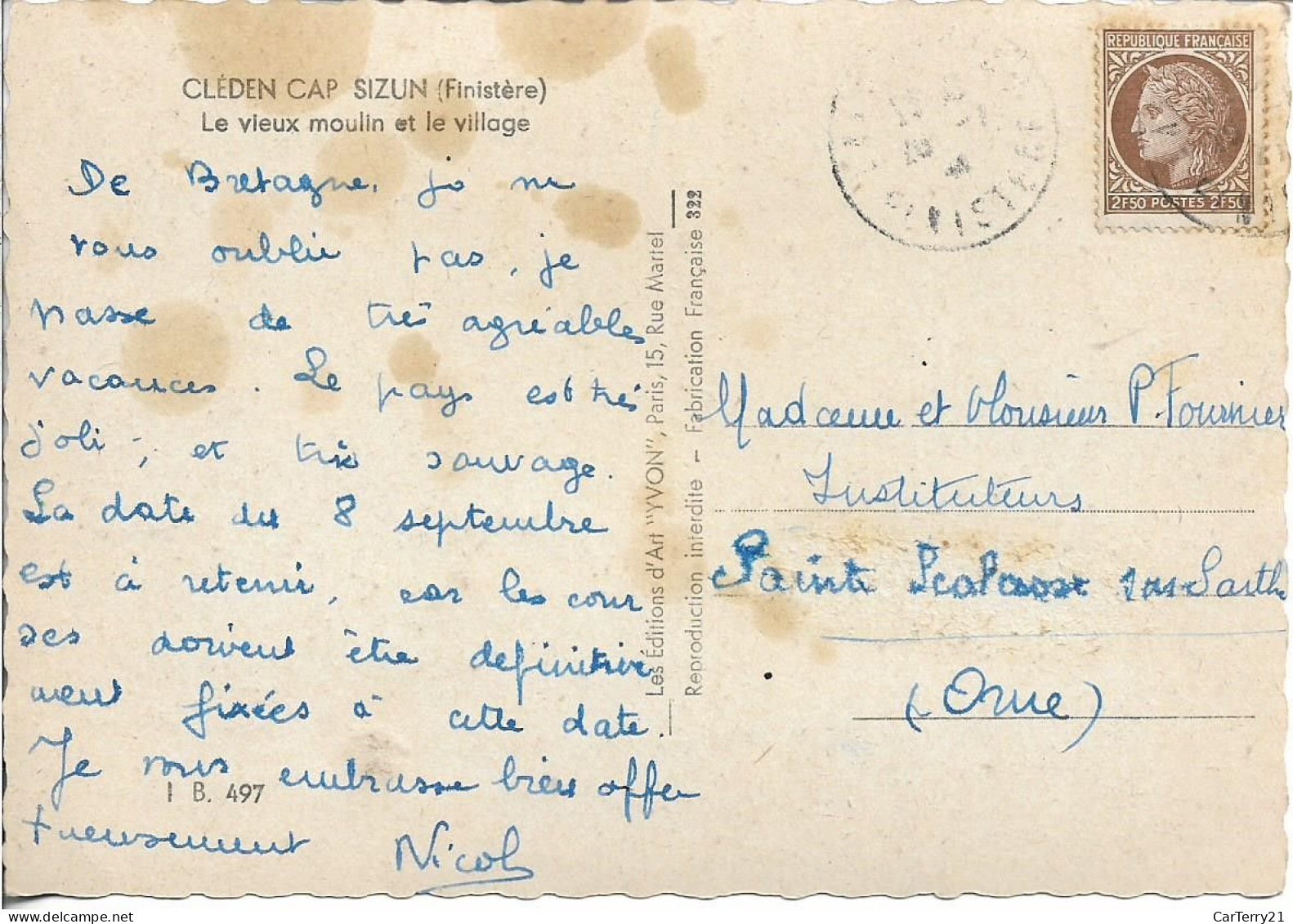 CPSM. 29 CLEDEN CAP SIZUN. LE VIEUX MOULIN ET LE VILLAGE. - Cléden-Cap-Sizun